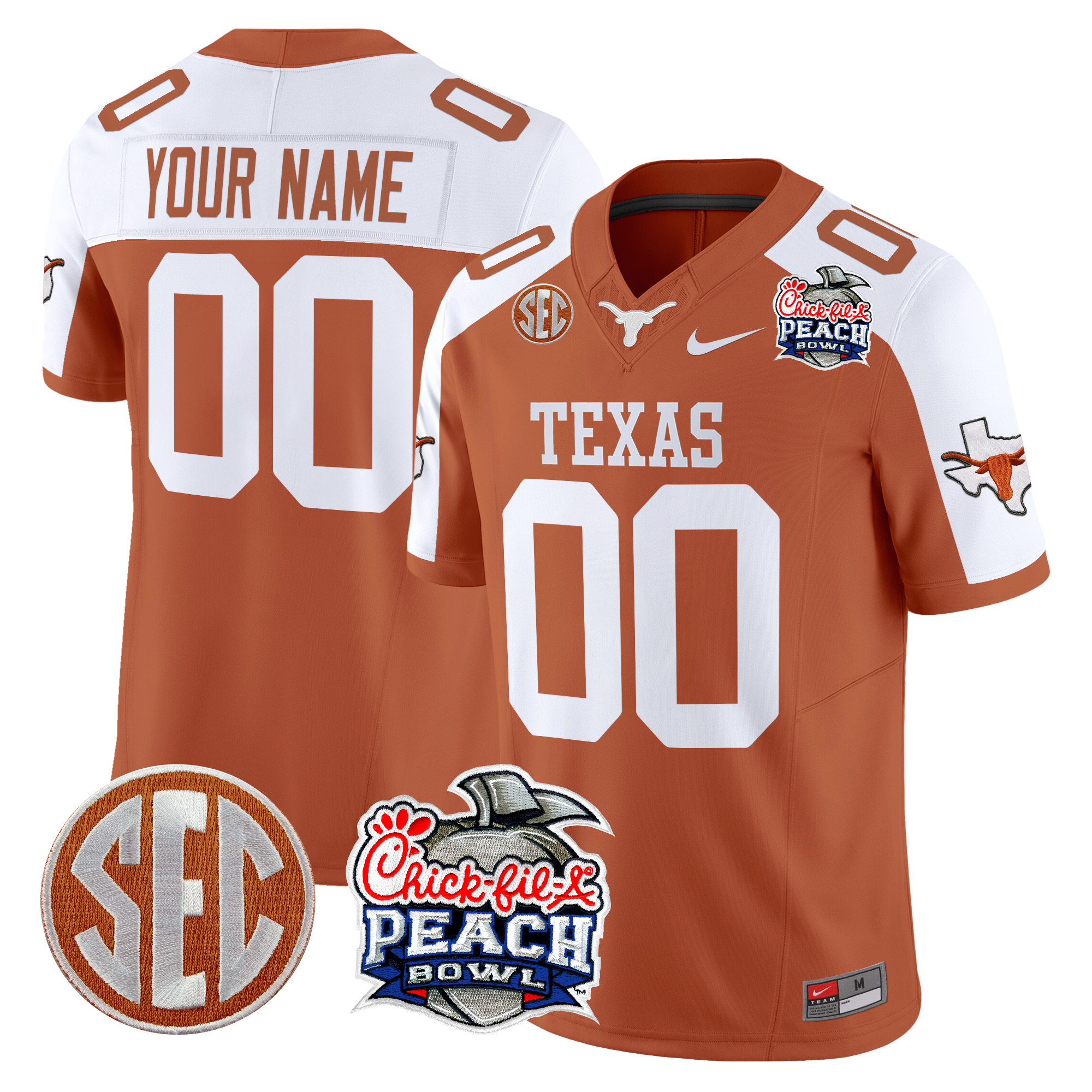 Texas Longhorns Peach Bowl Patch Vapor Limited Custom Jersey - All Stitched