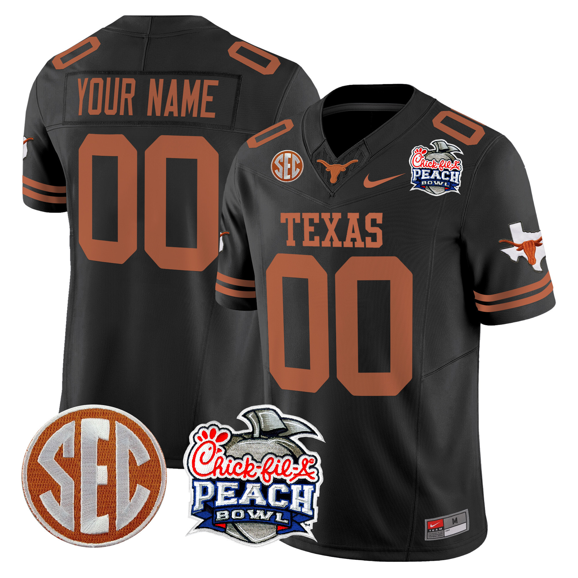 Texas Longhorns Peach Bowl Patch Vapor Limited Custom Jersey - All Stitched