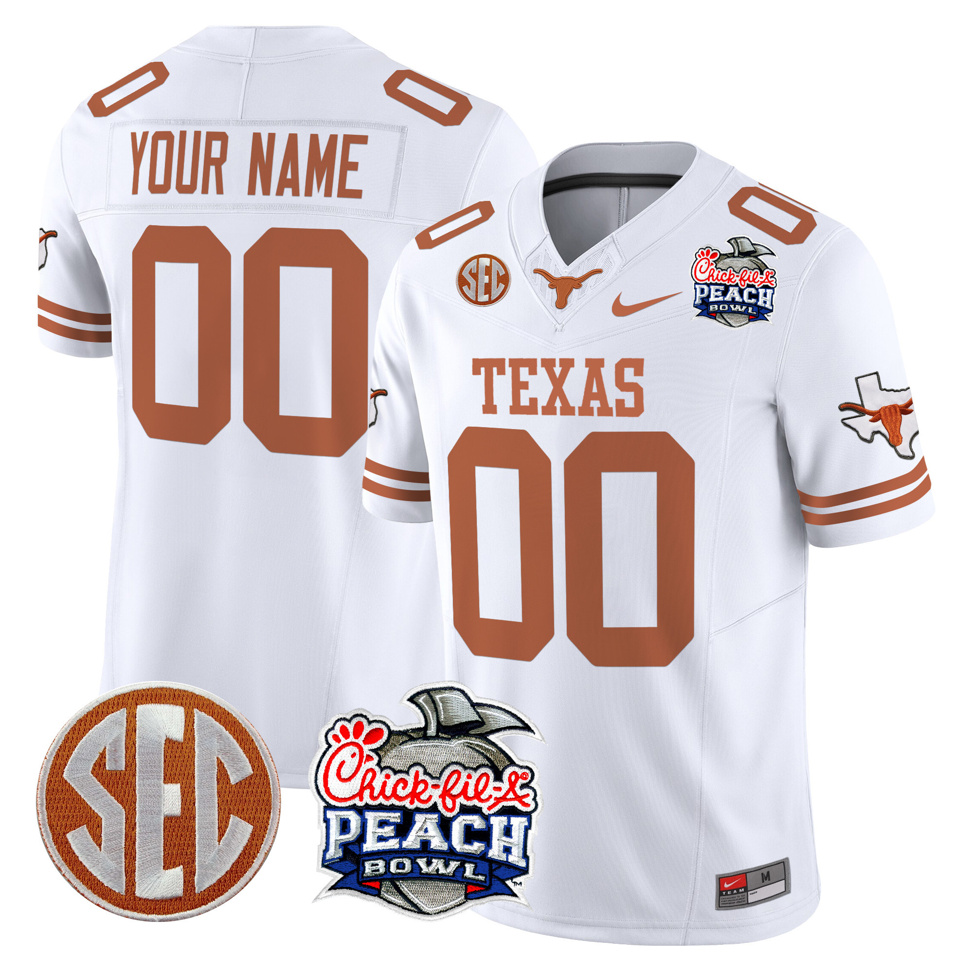 Texas Longhorns Peach Bowl Patch Vapor Limited Custom Jersey - All Stitched