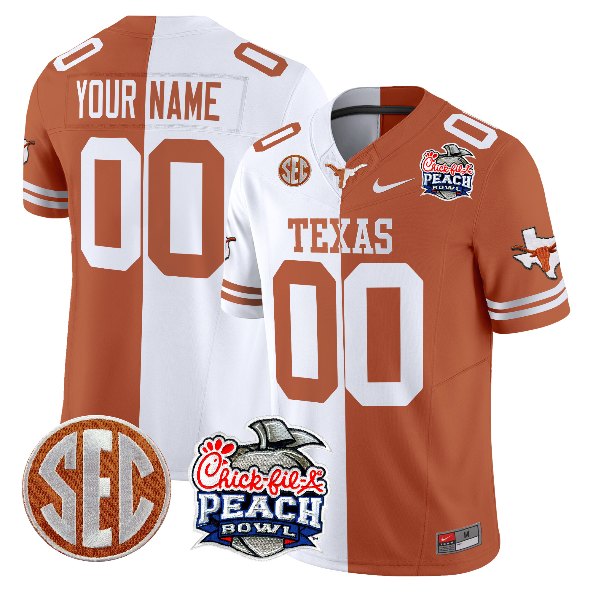 Texas Longhorns Peach Bowl Patch Vapor Limited Custom Jersey - All Stitched