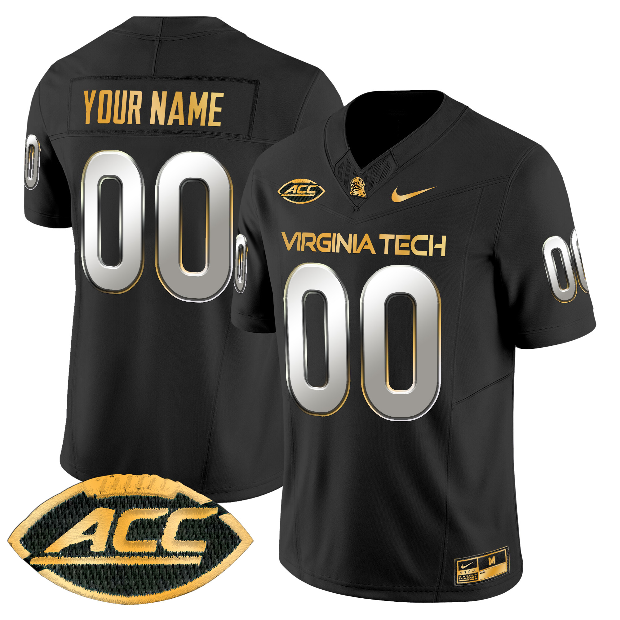 Virginia Tech Hokies 2024 Gold Vapor Limited Custom Jersey - All Stitched