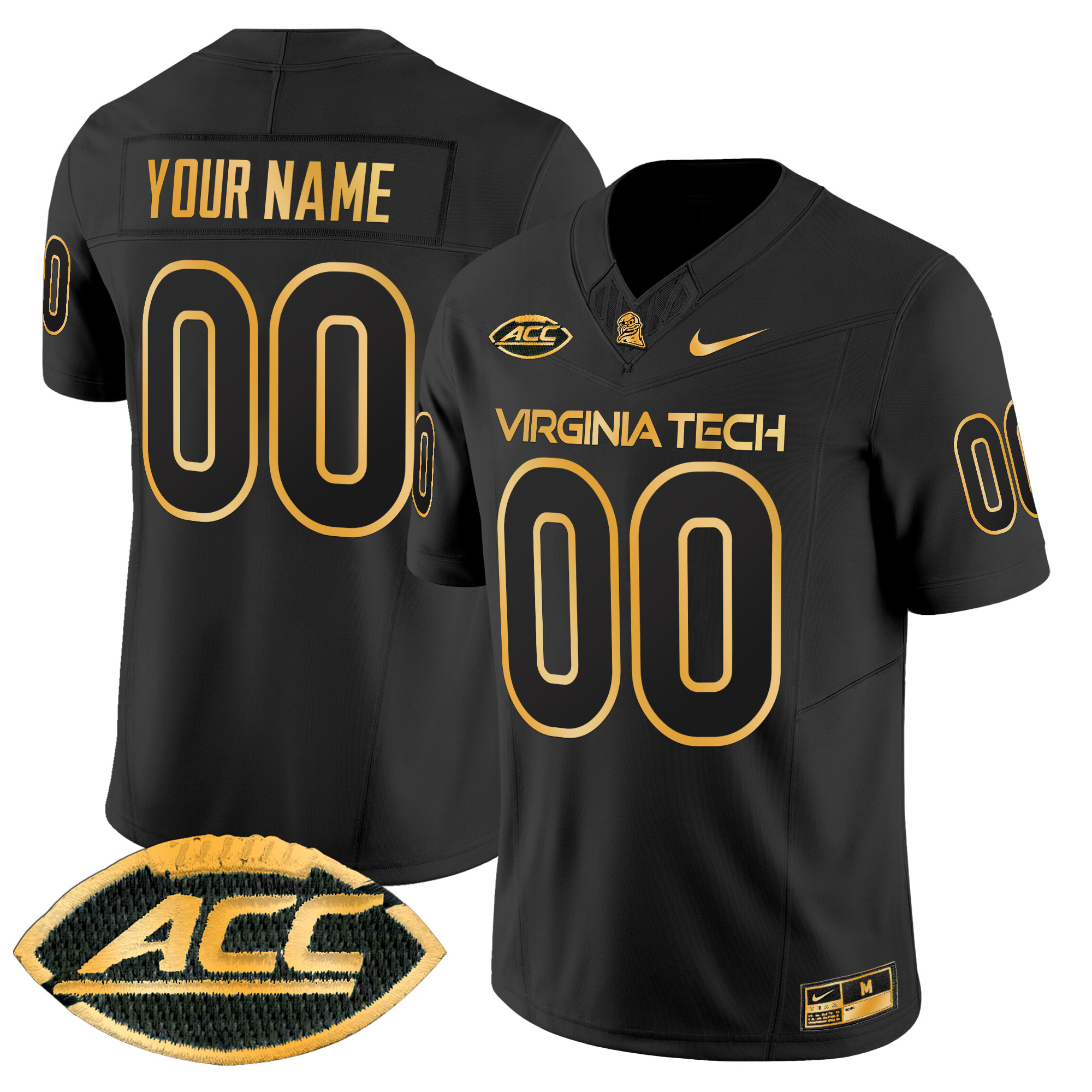 Virginia Tech Hokies 2024 Gold Vapor Limited Custom Jersey - All Stitched