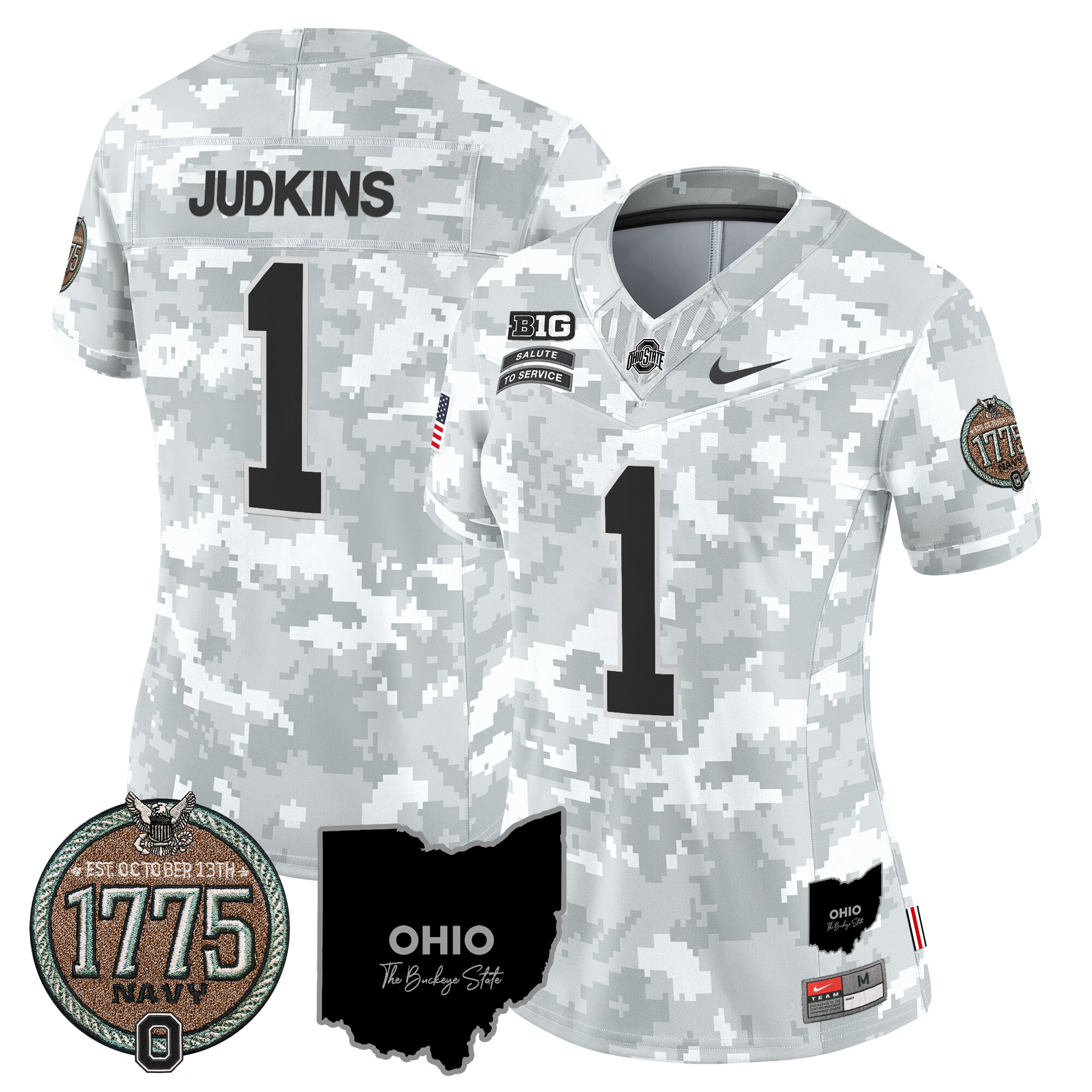 Women's Buckeyes 2024 Salute to Service Establishment Year Patch Vapor Limited Jersey - All Stitched