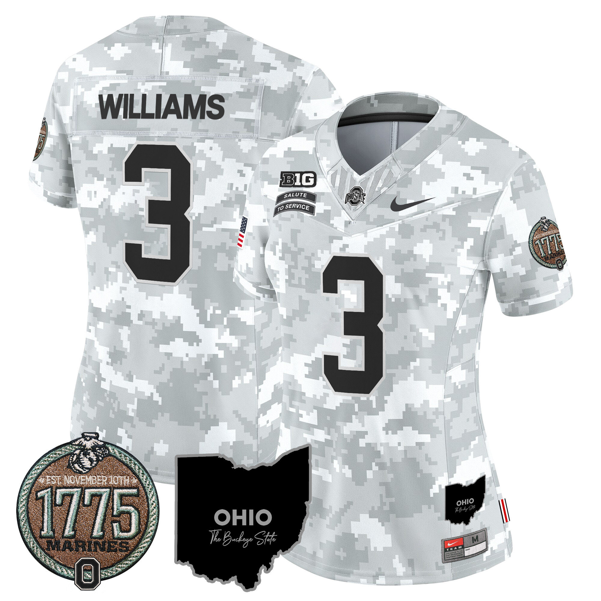 Women's Buckeyes 2024 Salute to Service Establishment Year Patch Vapor Limited Jersey - All Stitched