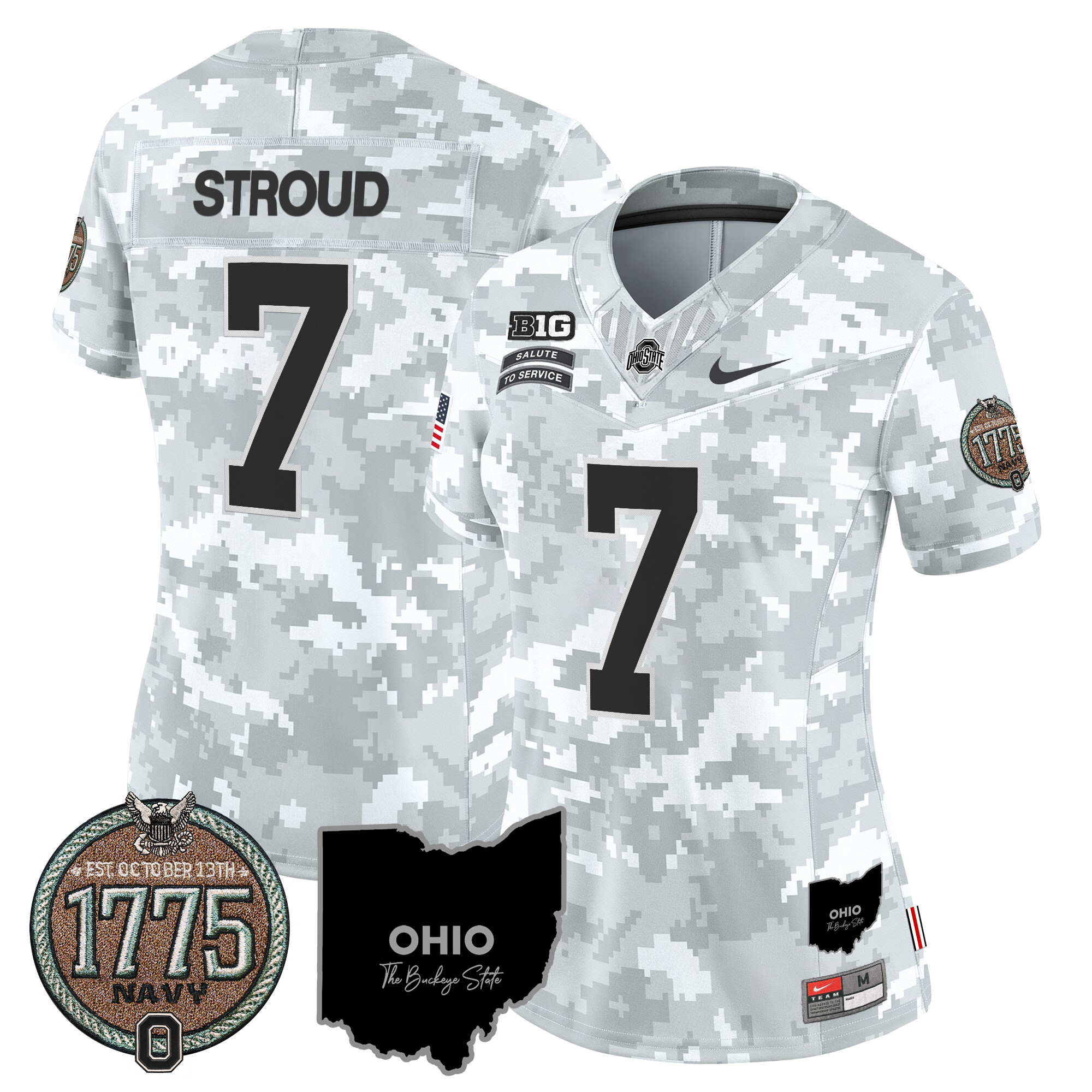 Women's Buckeyes 2024 Salute to Service Establishment Year Patch Vapor Limited Jersey - All Stitched