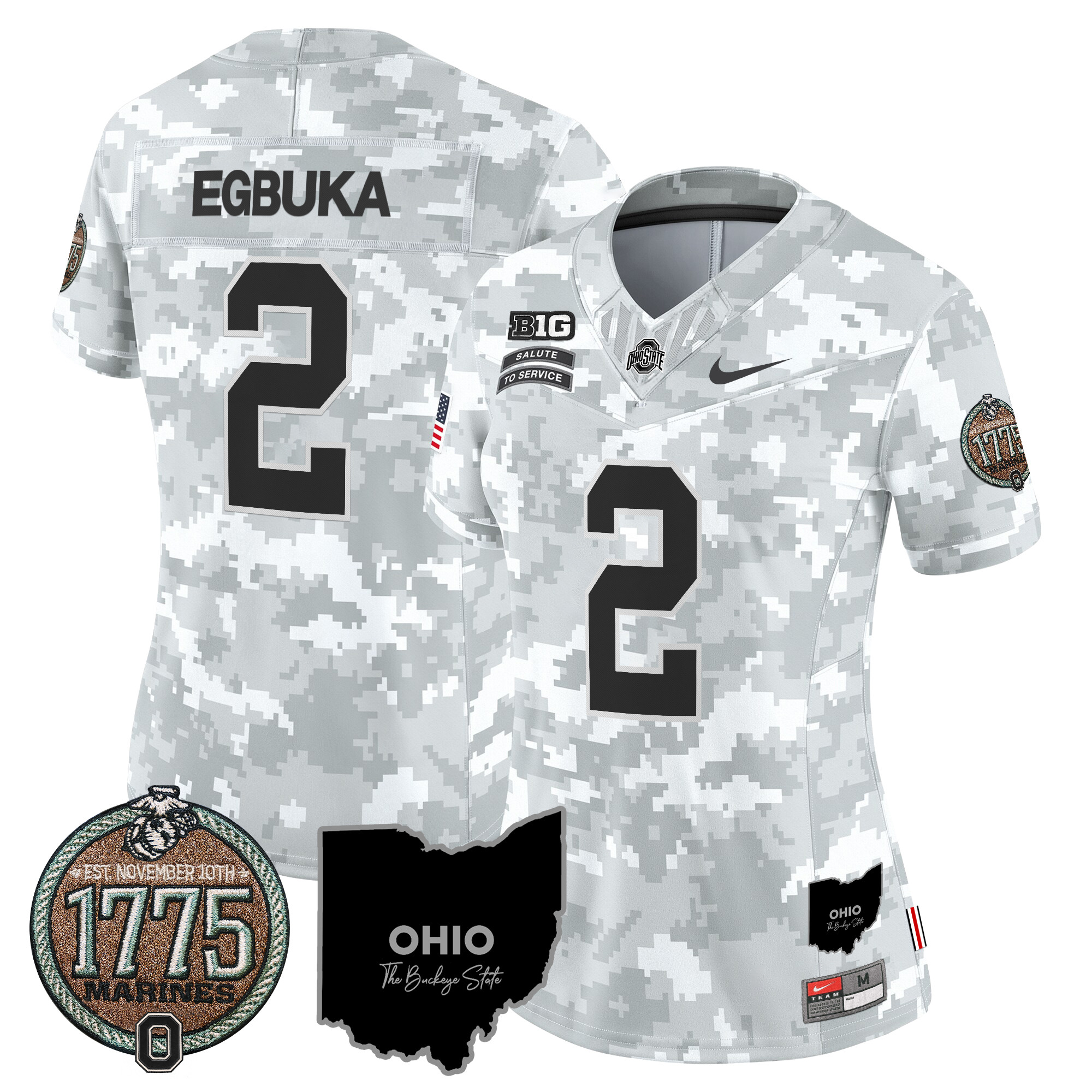 Women's Buckeyes 2024 Salute to Service Establishment Year Patch Vapor Limited Jersey - All Stitched