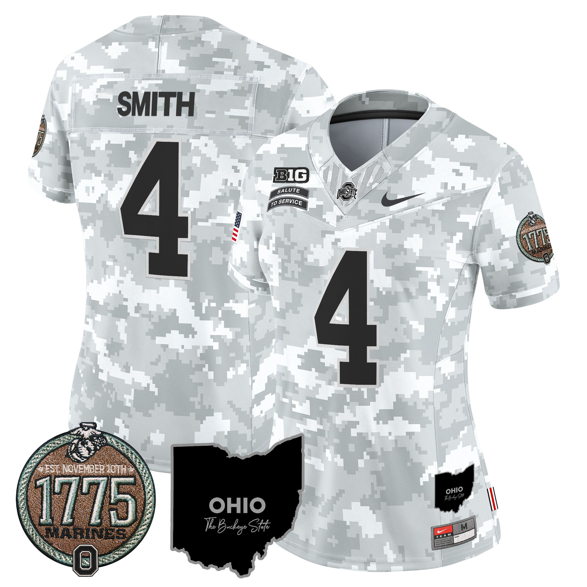 Women's Buckeyes 2024 Salute to Service Establishment Year Patch Vapor Limited Jersey - All Stitched