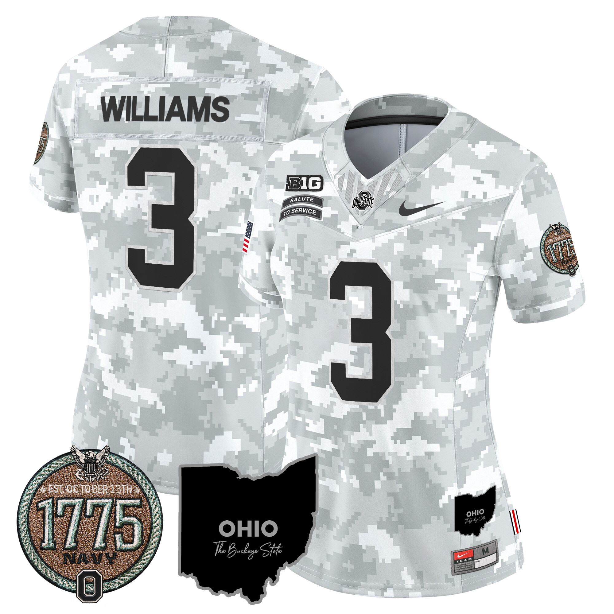 Women's Buckeyes 2024 Salute to Service Establishment Year Patch Vapor Limited Jersey - All Stitched