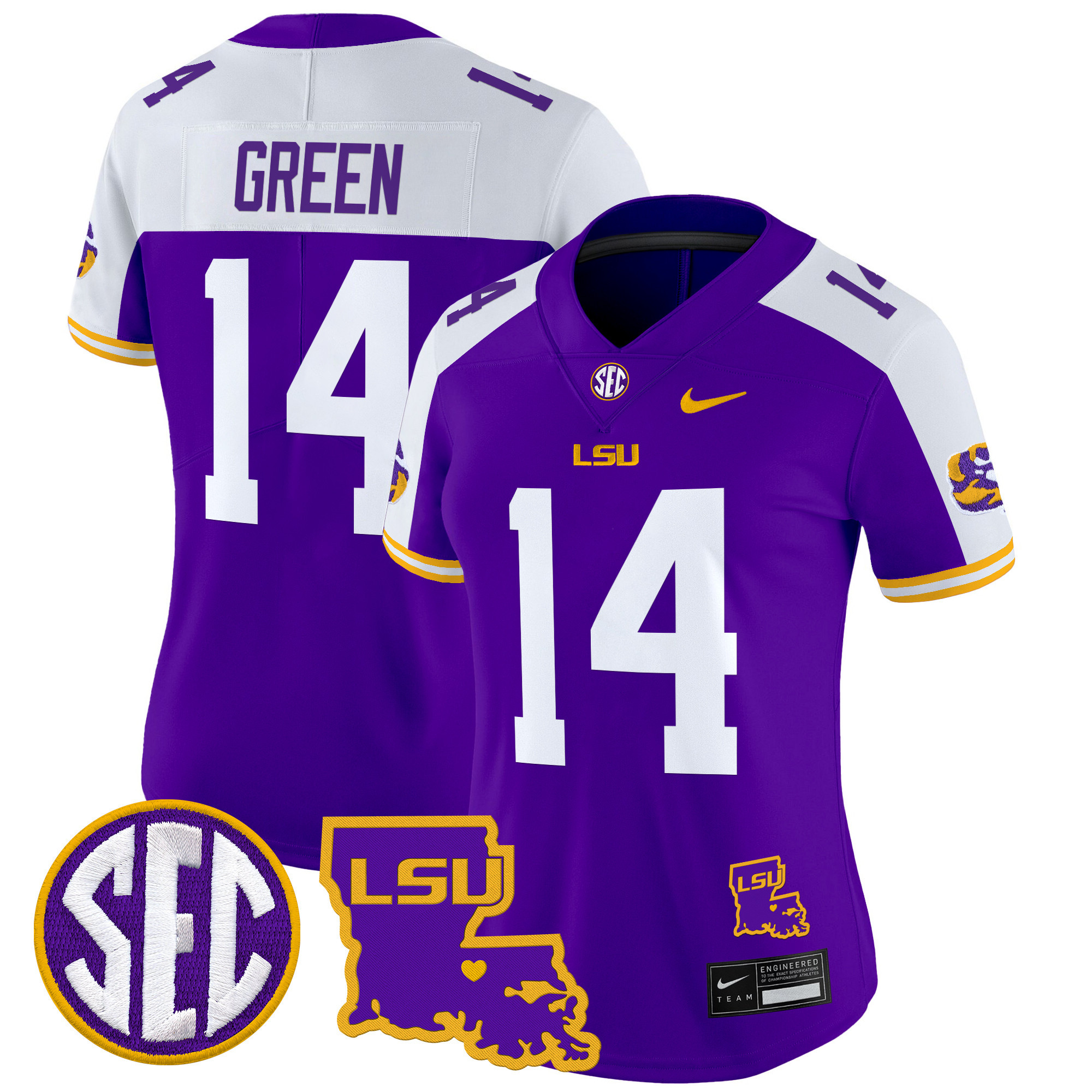 Women's LSU Tigers 2024 Louisiana Patch Vapor Limited Jersey - All Stitched