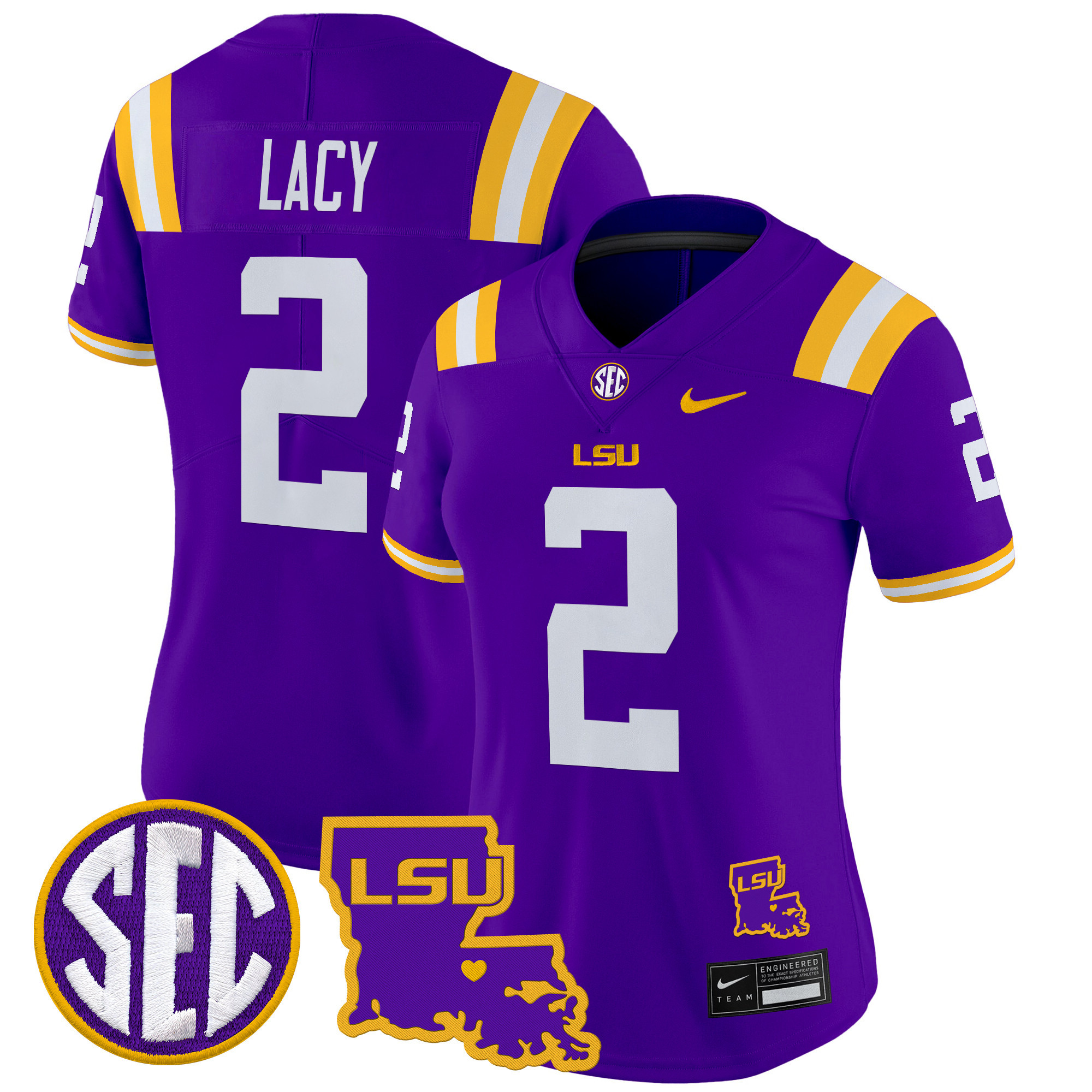 Women's LSU Tigers 2024 Louisiana Patch Vapor Limited Jersey - All Stitched