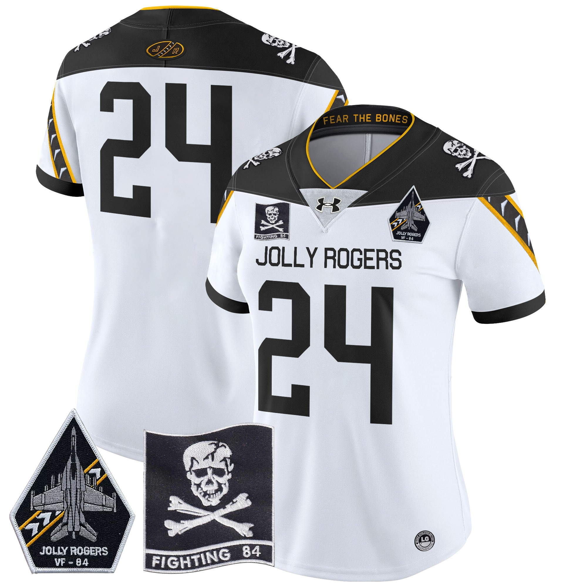 Women's Navy Midshipmen 2024 Jolly Rogers VF-84 Patch Vapor Limited Jersey - All Stitched