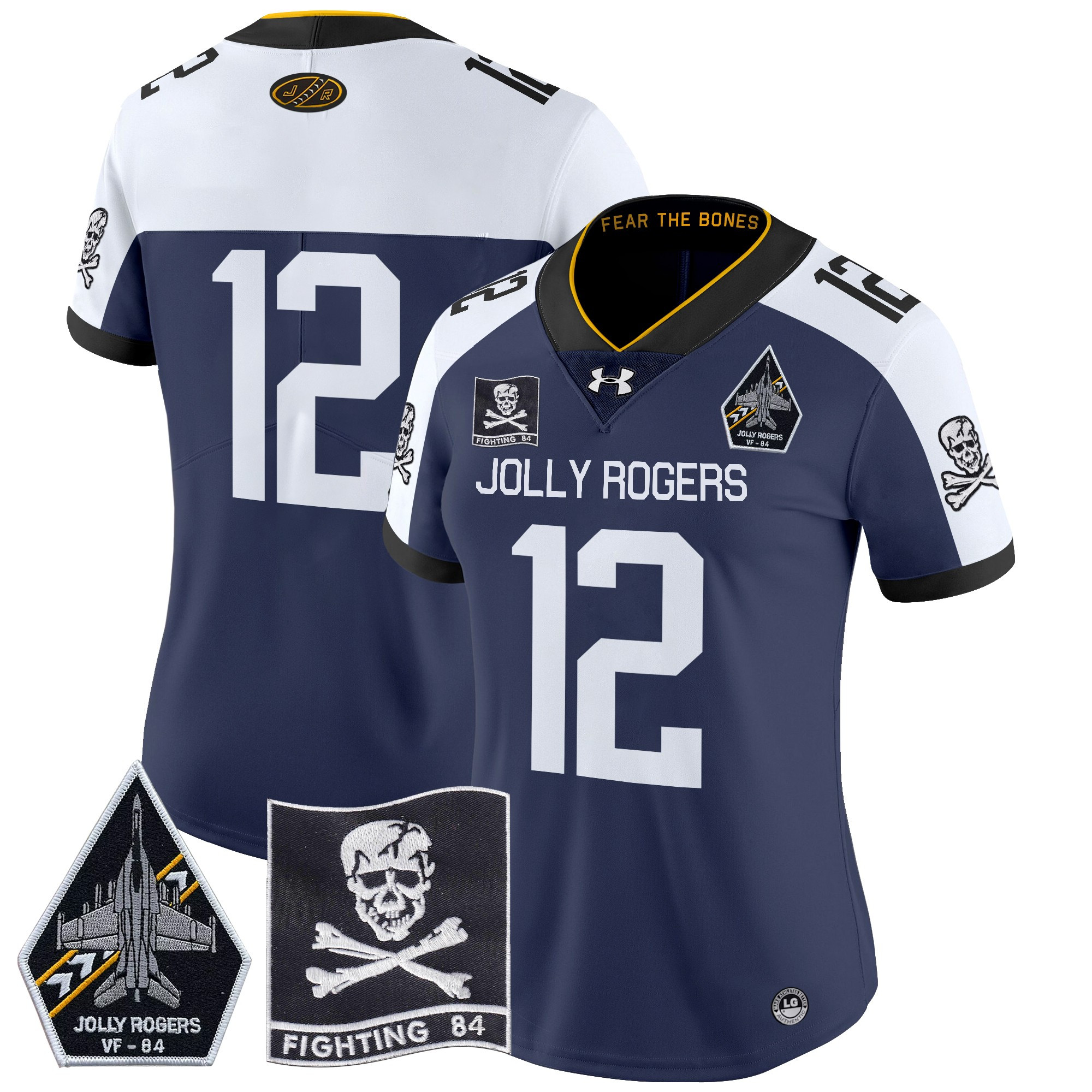 Women's Navy Midshipmen 2024 Jolly Rogers VF-84 Patch Vapor Limited Jersey - All Stitched