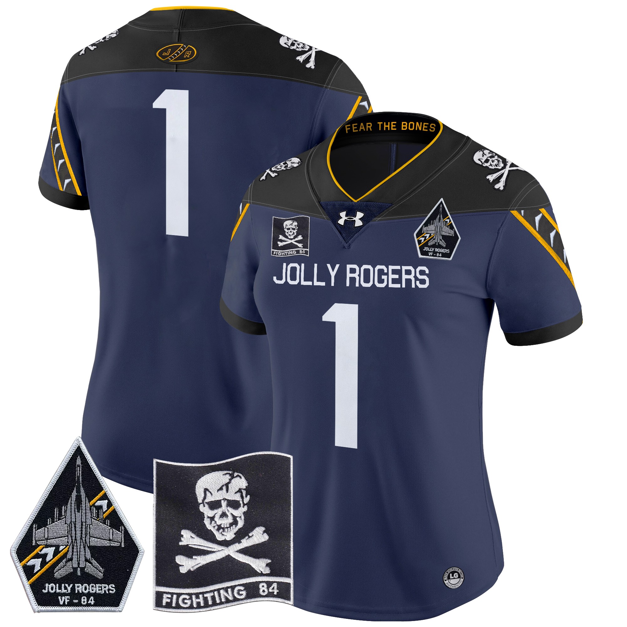 Women's Navy Midshipmen 2024 Jolly Rogers VF-84 Patch Vapor Limited Jersey - All Stitched