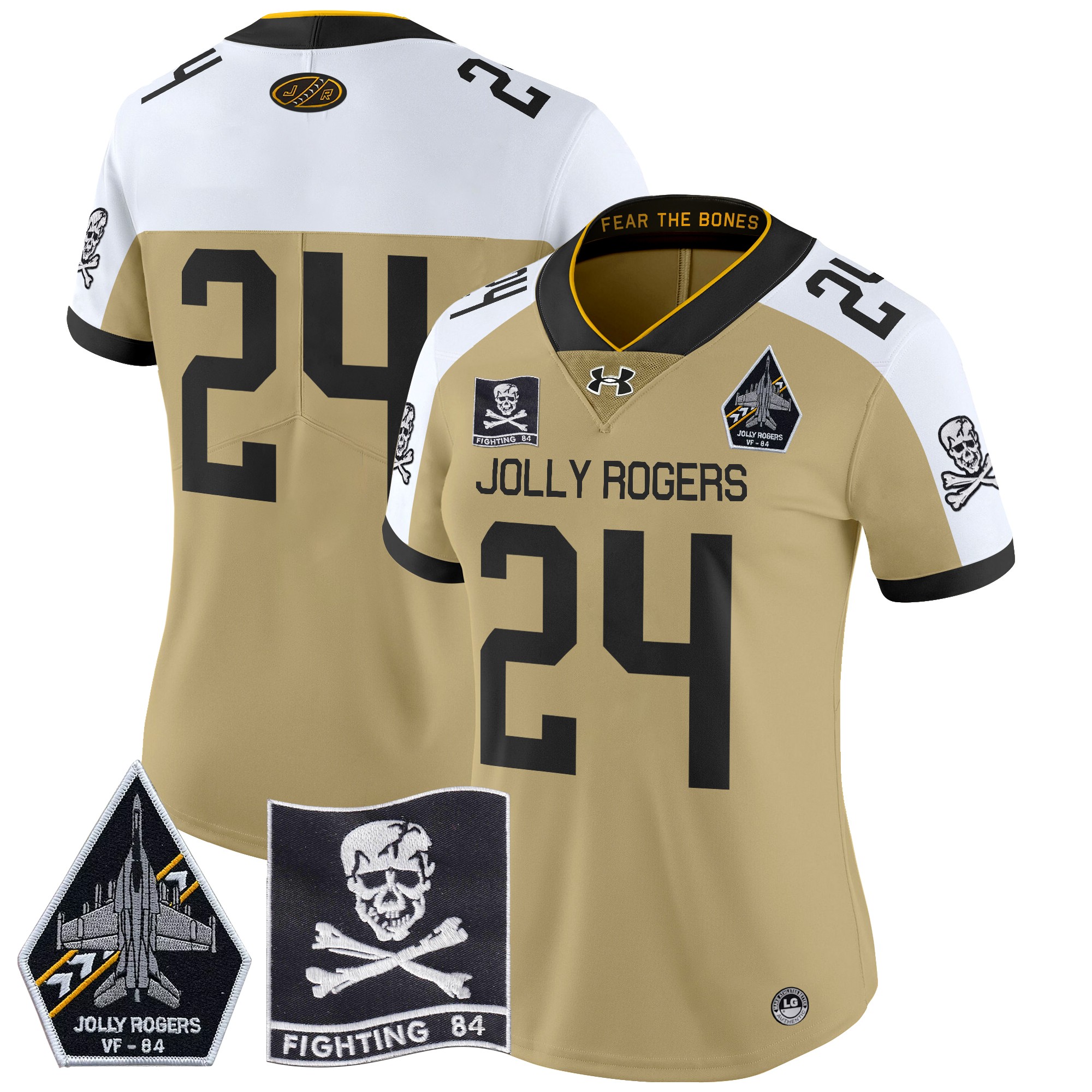 Women's Navy Midshipmen 2024 Jolly Rogers VF-84 Patch Vapor Limited Jersey - All Stitched