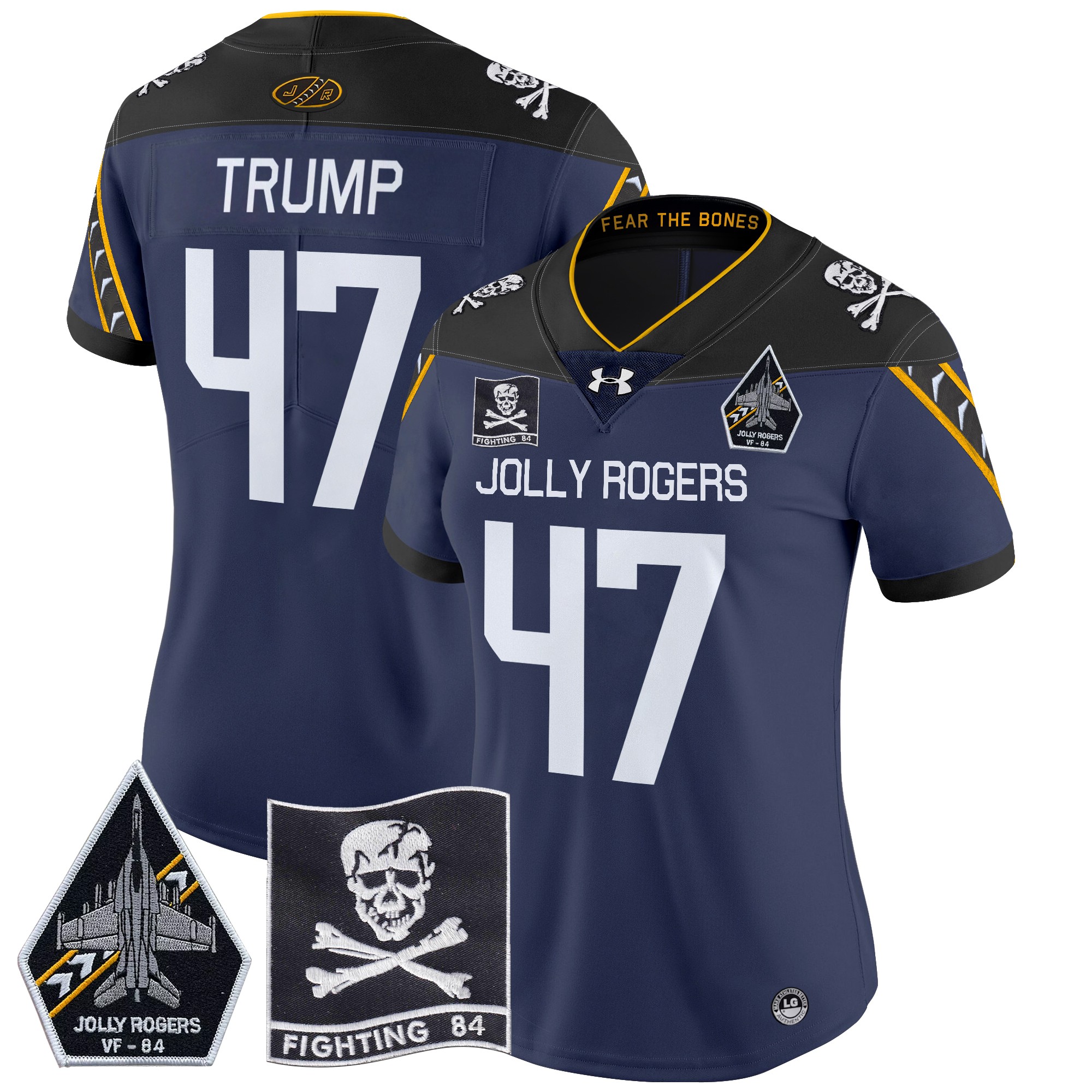 Women's Navy Midshipmen 2024 Jolly Rogers VF-84 Patch Vapor Limited Jersey - All Stitched