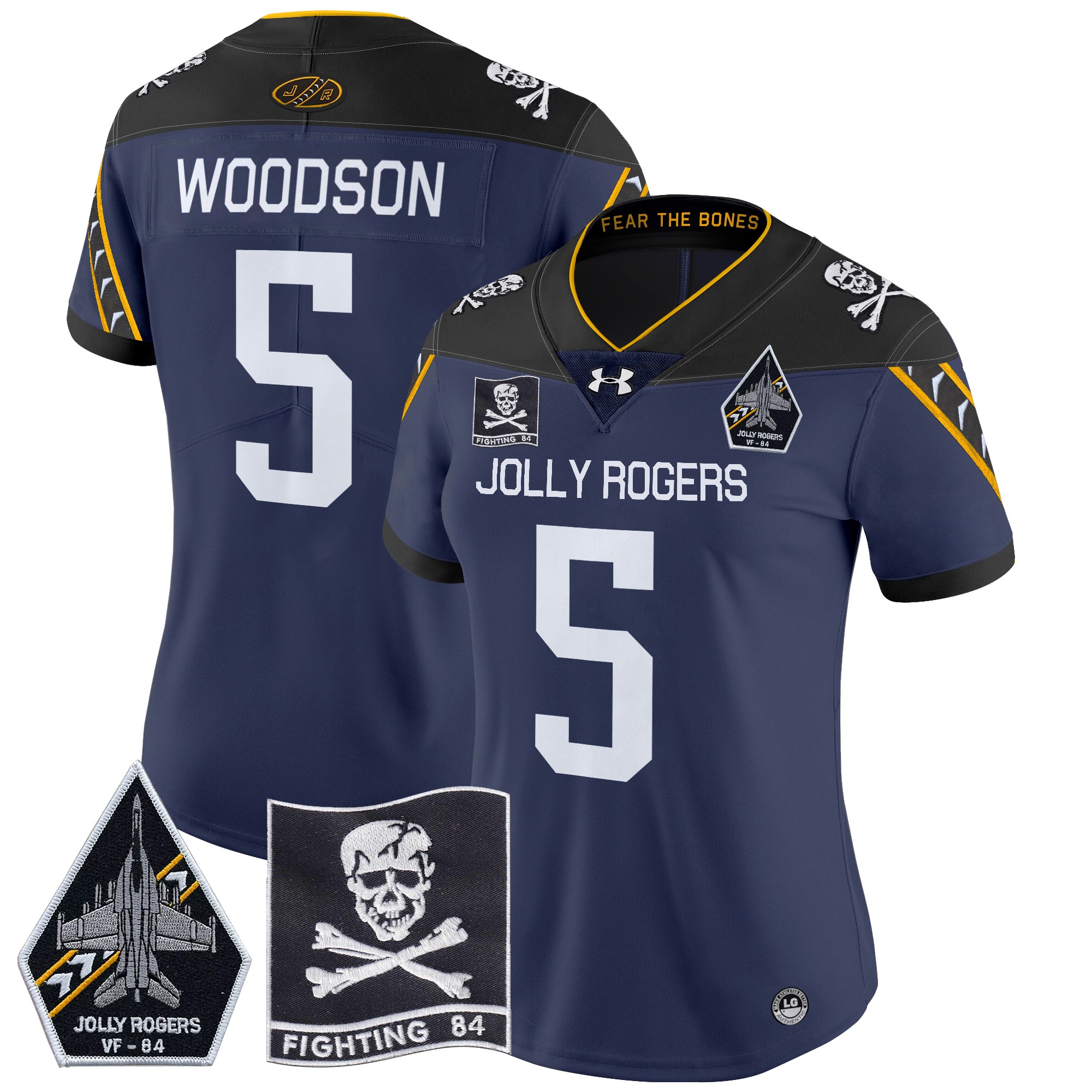 Women's Navy Midshipmen 2024 Jolly Rogers VF-84 Patch Vapor Limited Jersey - All Stitched