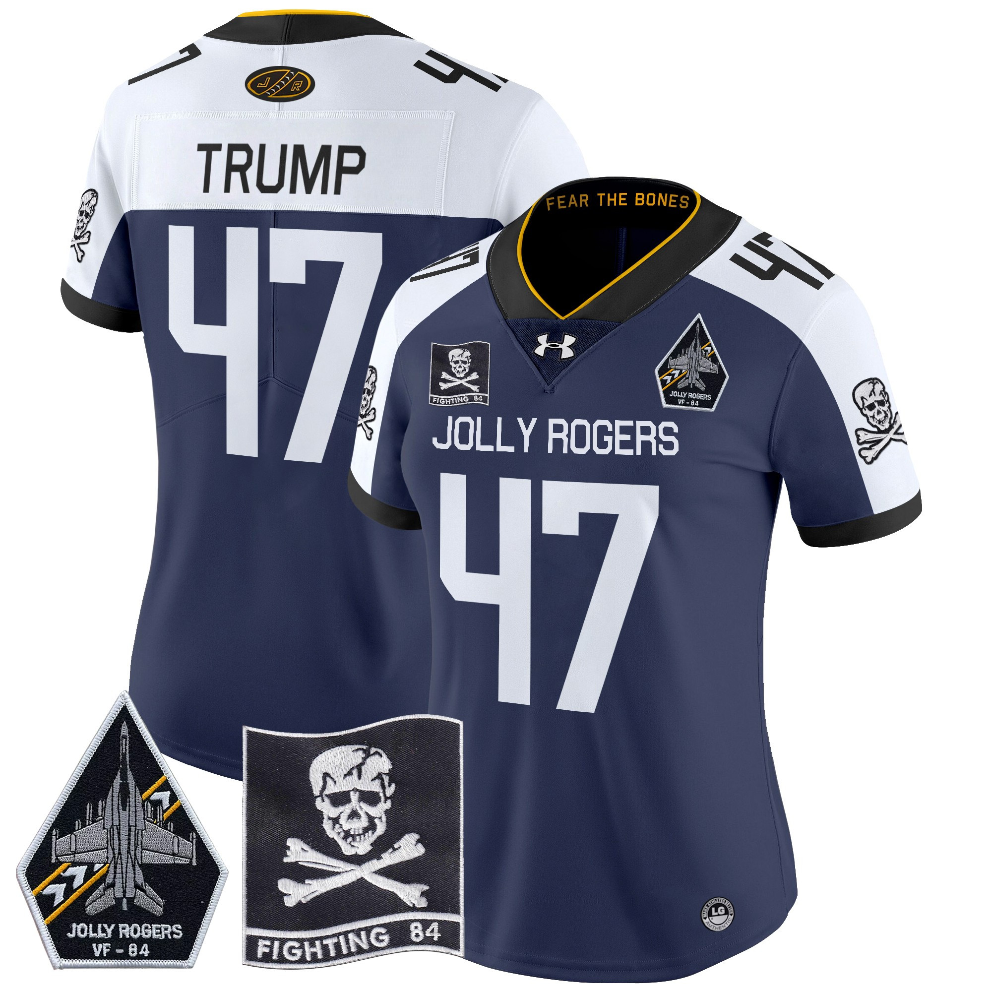 Women's Navy Midshipmen 2024 Jolly Rogers VF-84 Patch Vapor Limited Jersey - All Stitched