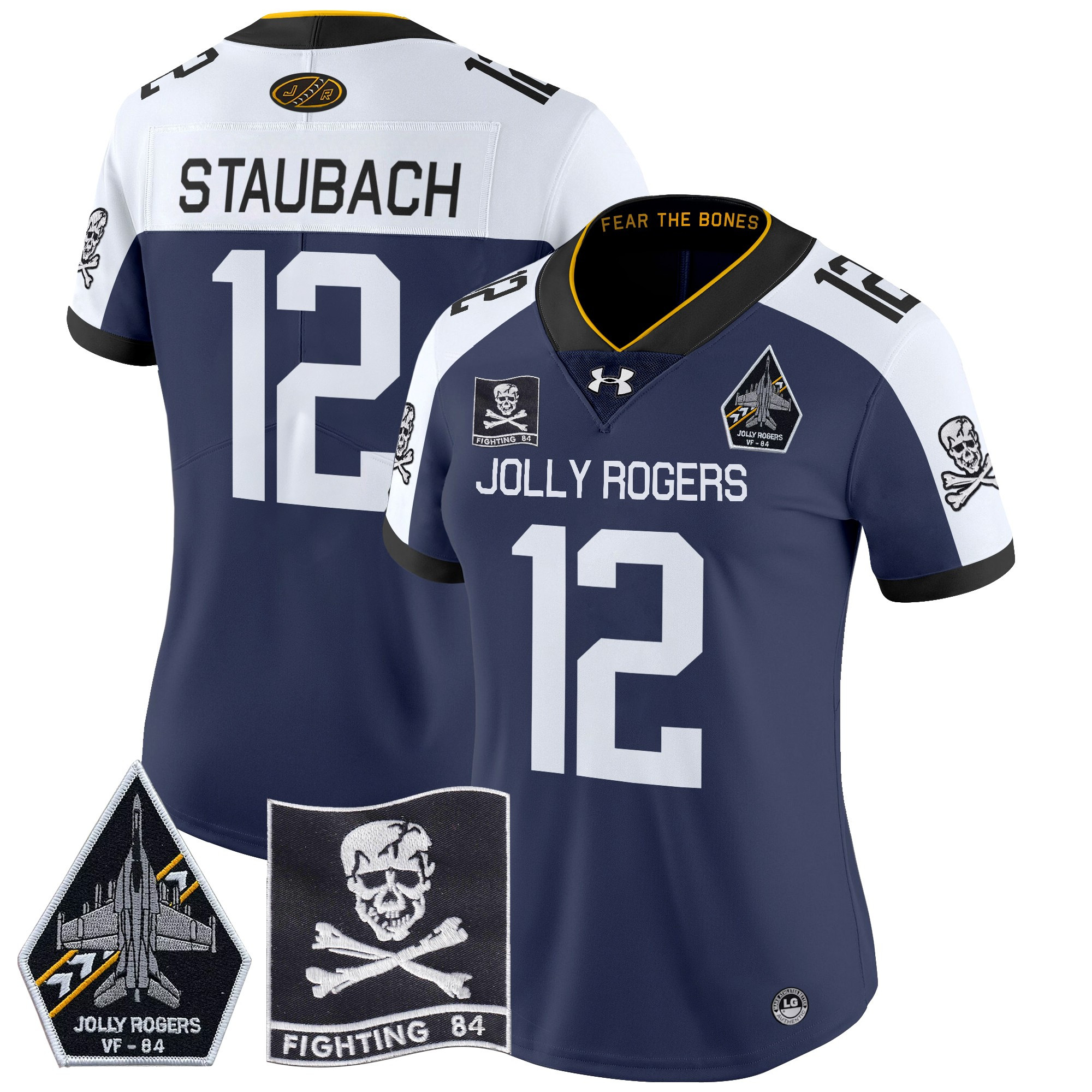 Women's Navy Midshipmen 2024 Jolly Rogers VF-84 Patch Vapor Limited Jersey - All Stitched
