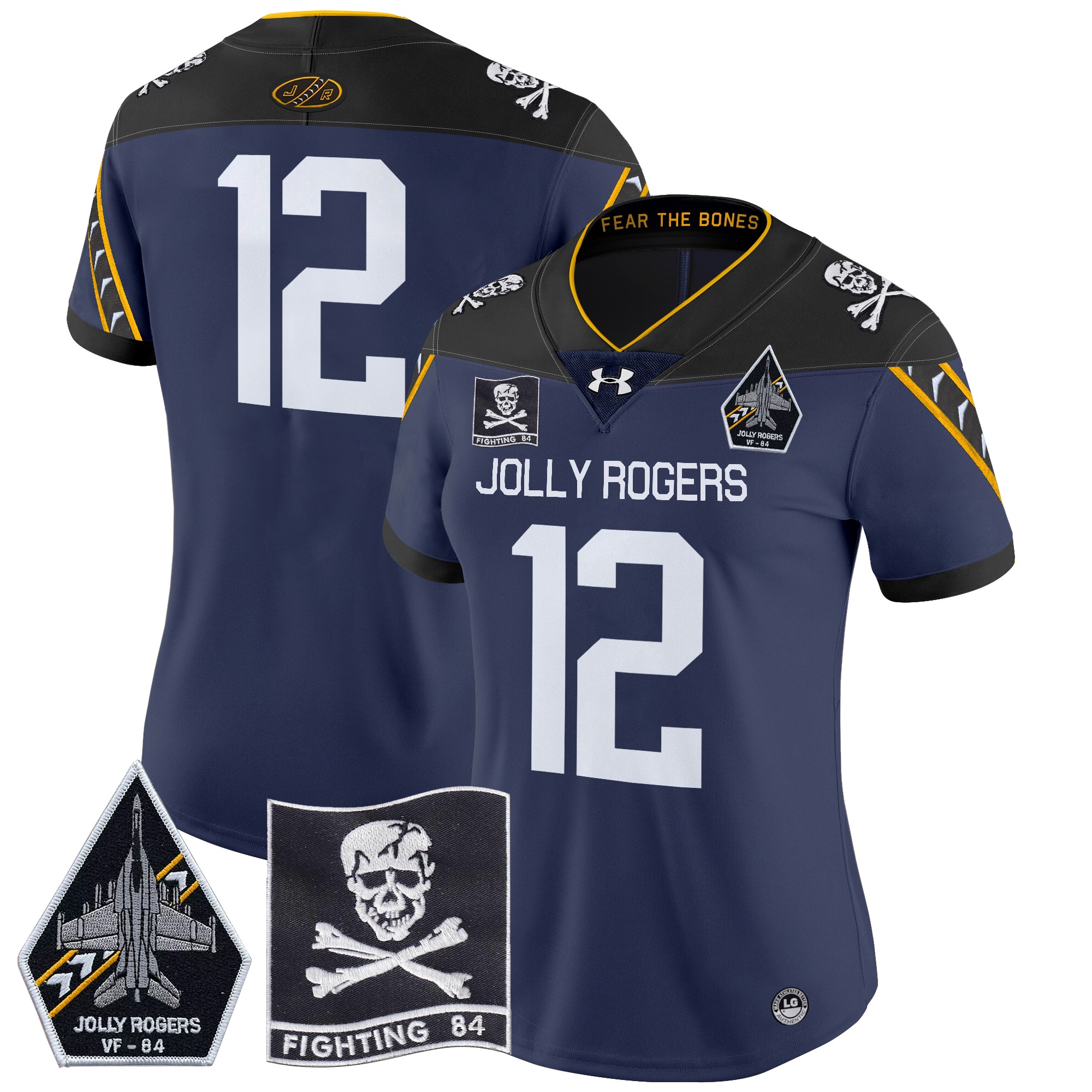 Women's Navy Midshipmen 2024 Jolly Rogers VF-84 Patch Vapor Limited Jersey - All Stitched