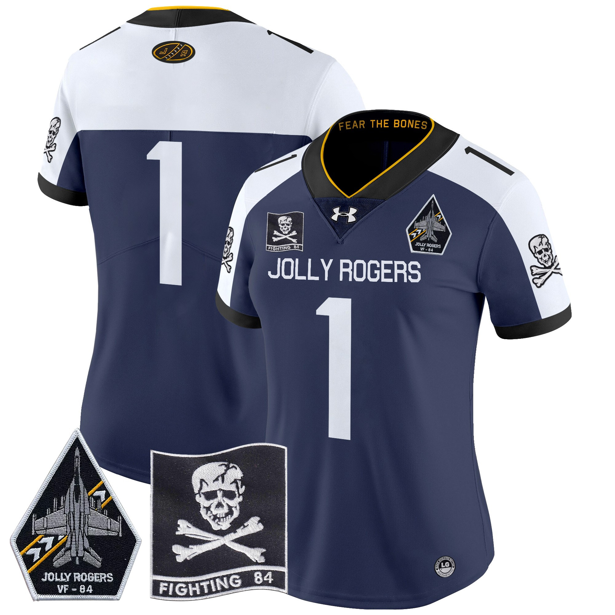 Women's Navy Midshipmen 2024 Jolly Rogers VF-84 Patch Vapor Limited Jersey - All Stitched