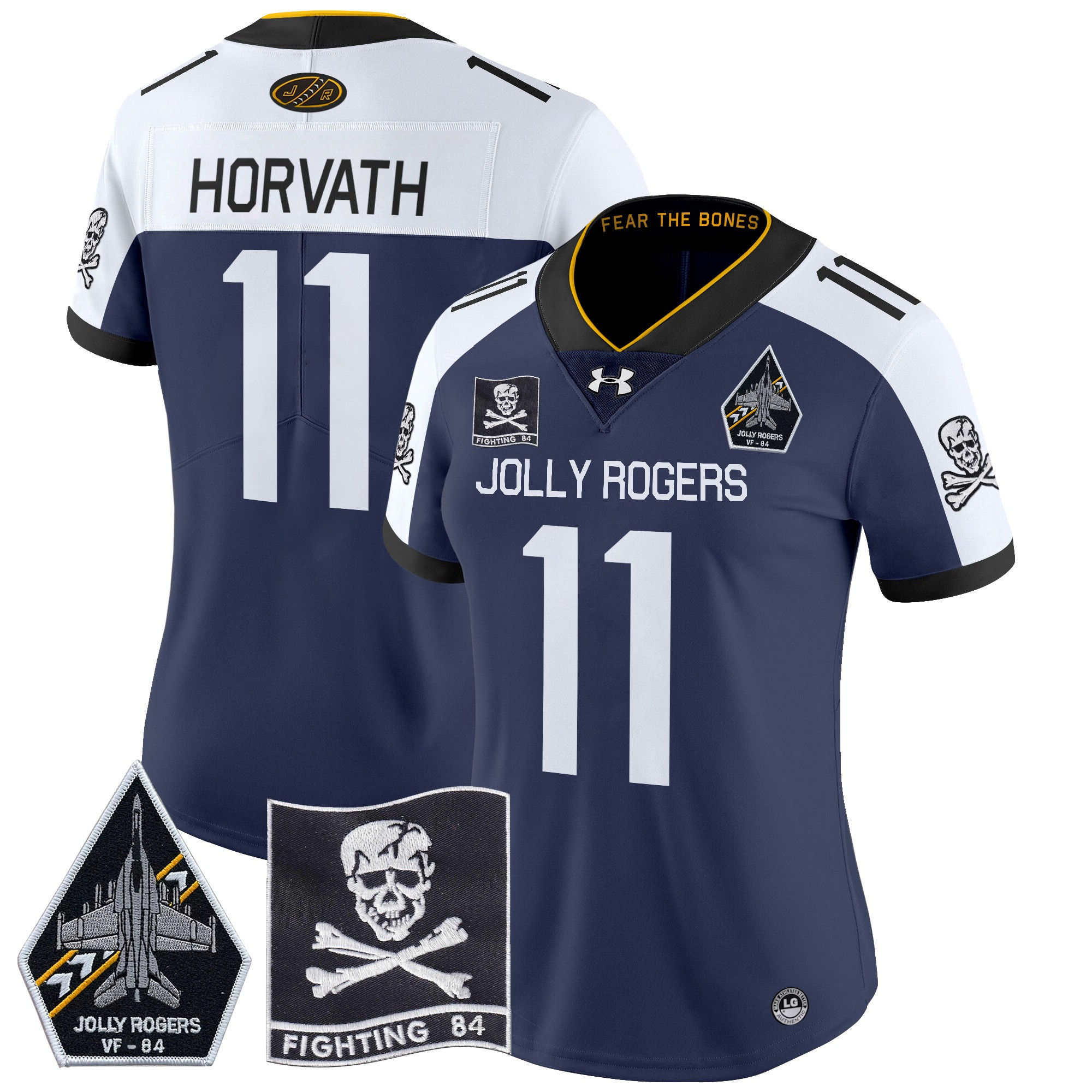 Women's Navy Midshipmen 2024 Jolly Rogers VF-84 Patch Vapor Limited Jersey - All Stitched