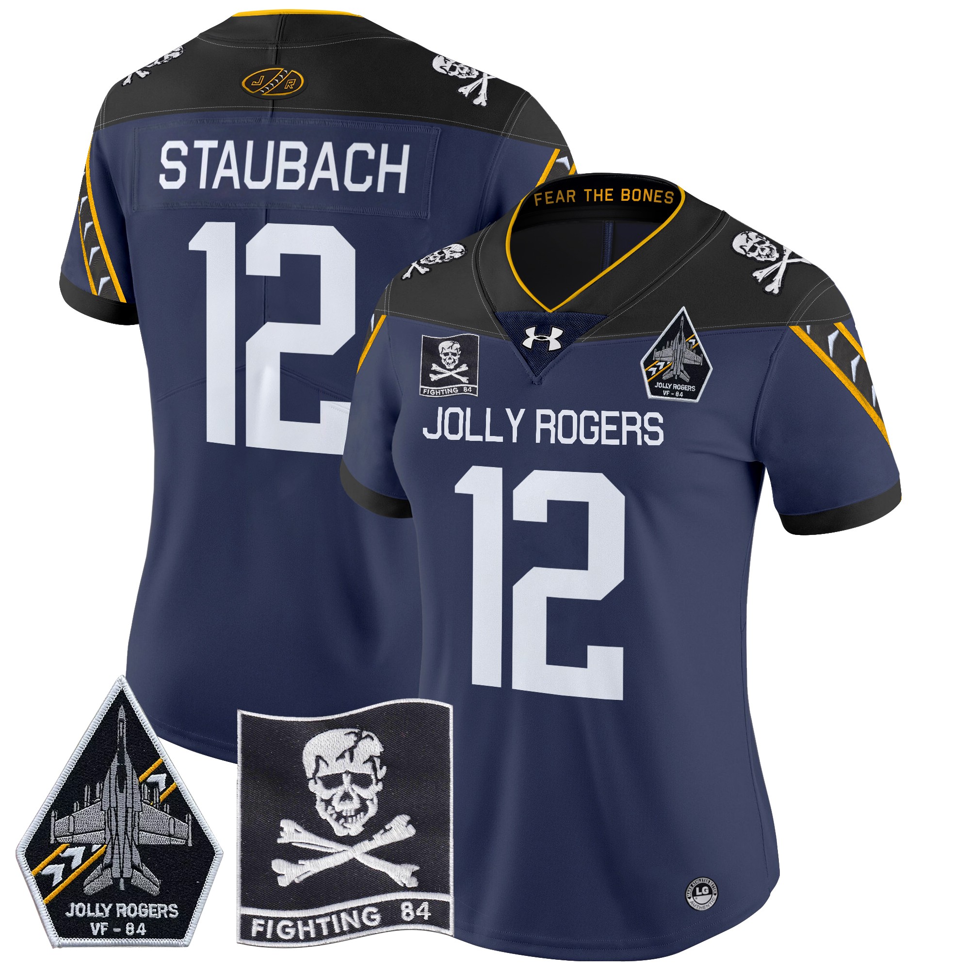 Women's Navy Midshipmen 2024 Jolly Rogers VF-84 Patch Vapor Limited Jersey - All Stitched