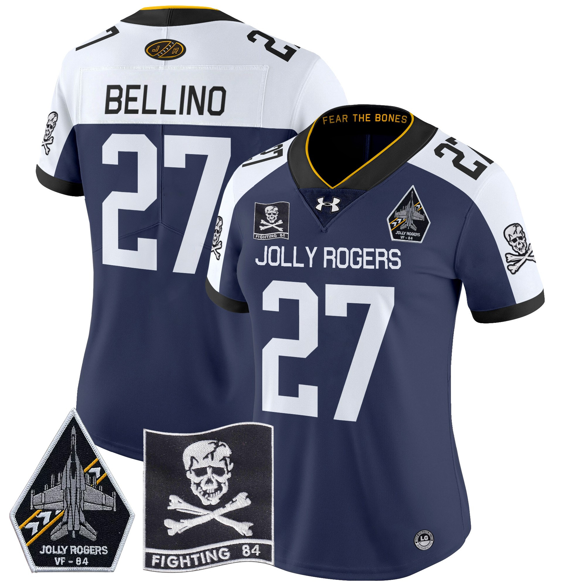 Women's Navy Midshipmen 2024 Jolly Rogers VF-84 Patch Vapor Limited Jersey - All Stitched