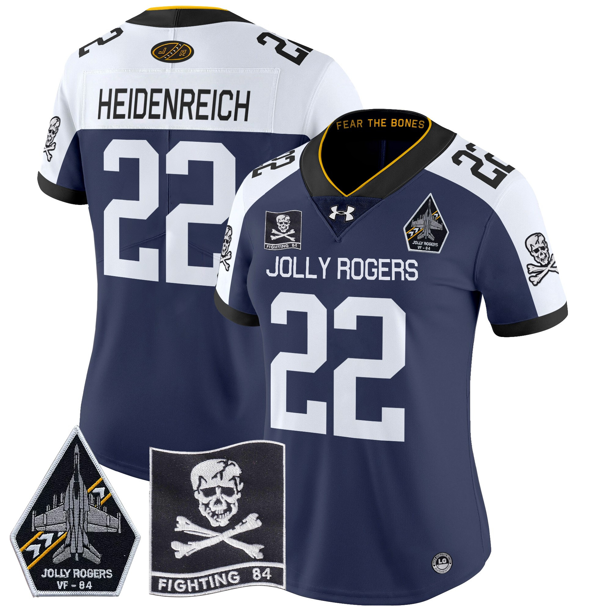 Women's Navy Midshipmen 2024 Jolly Rogers VF-84 Patch Vapor Limited Jersey - All Stitched
