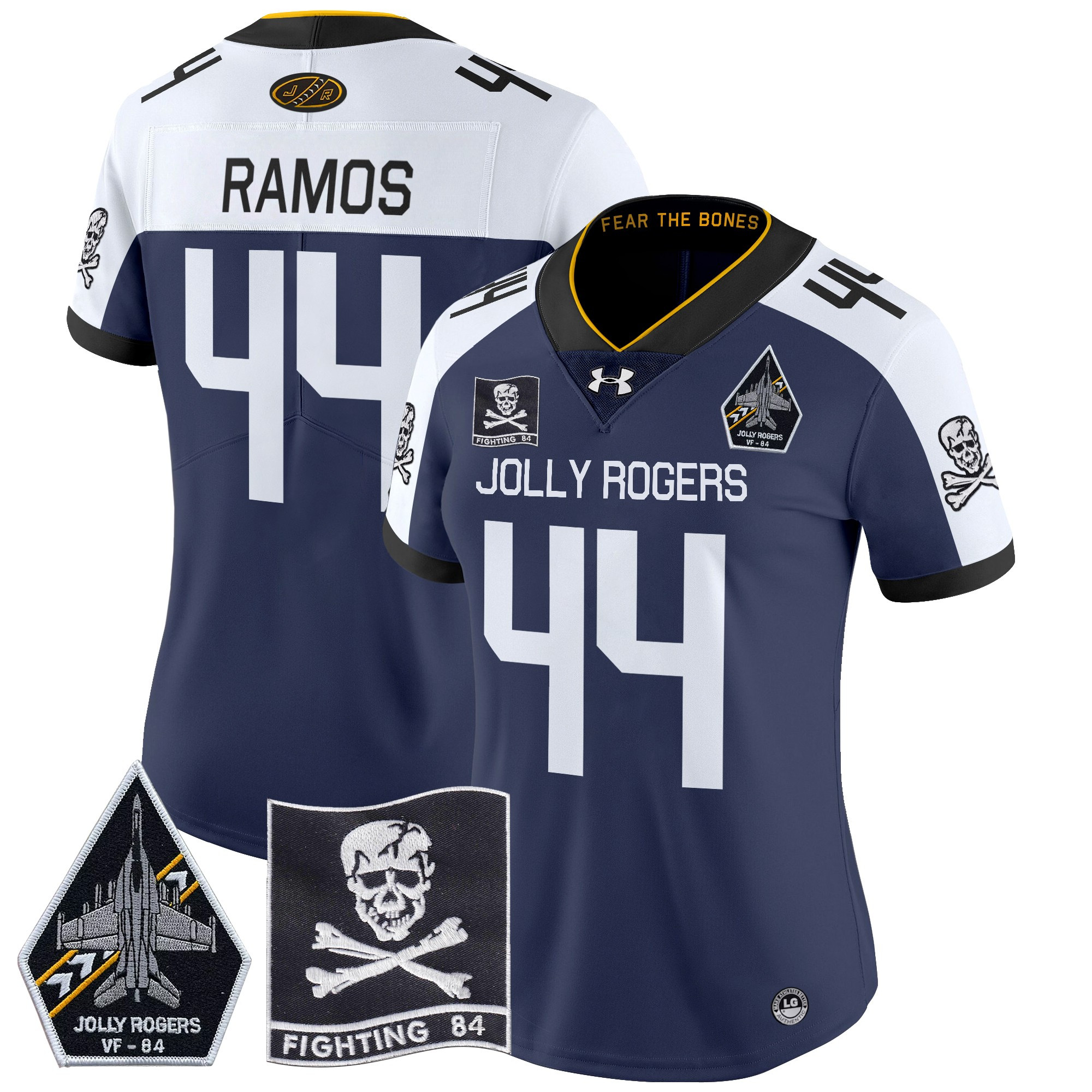 Women's Navy Midshipmen 2024 Jolly Rogers VF-84 Patch Vapor Limited Jersey - All Stitched