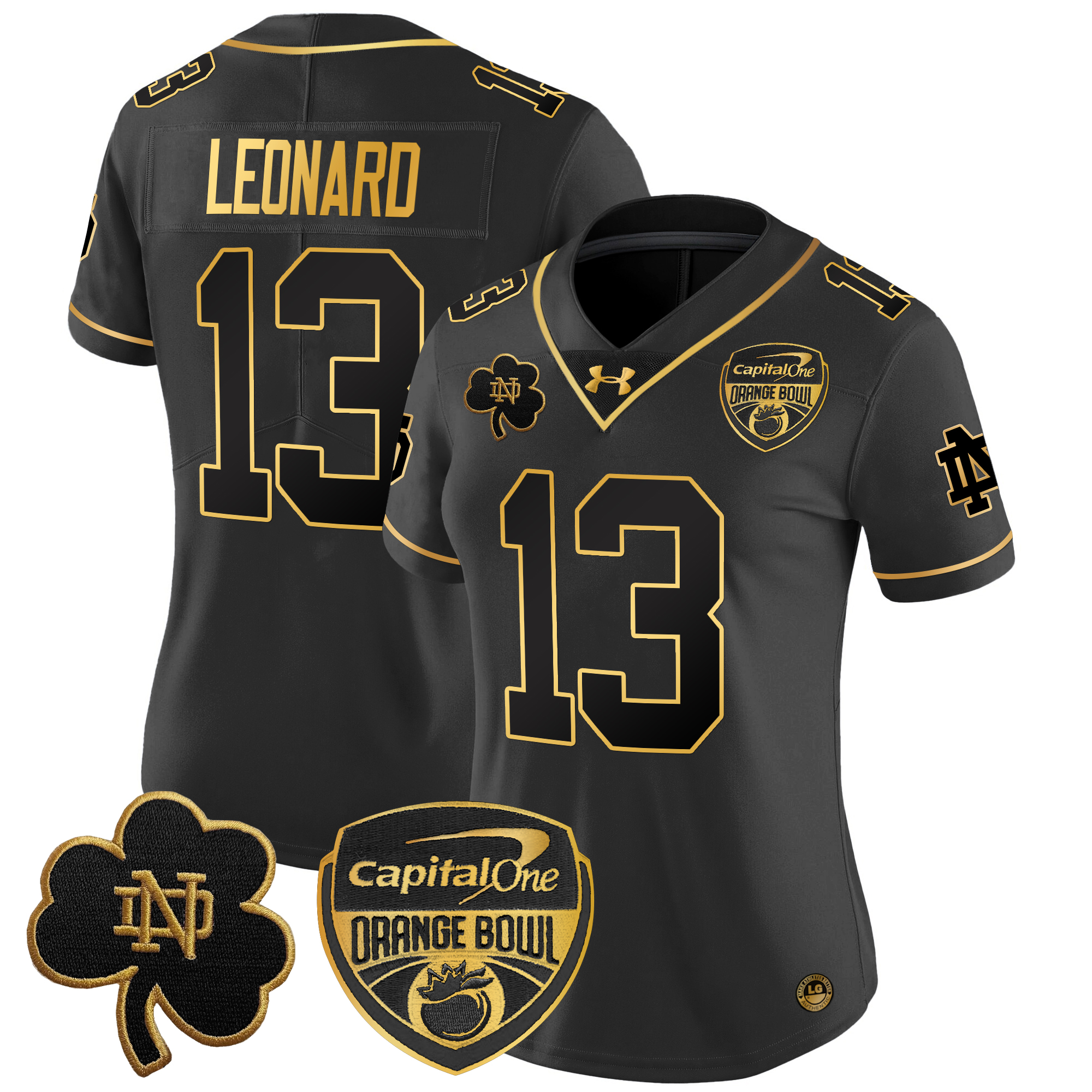 Women's Notre Dame Fighting Irish 2024 Orange Bowl Gold Patch Vapor Limited Jersey - All Stitched
