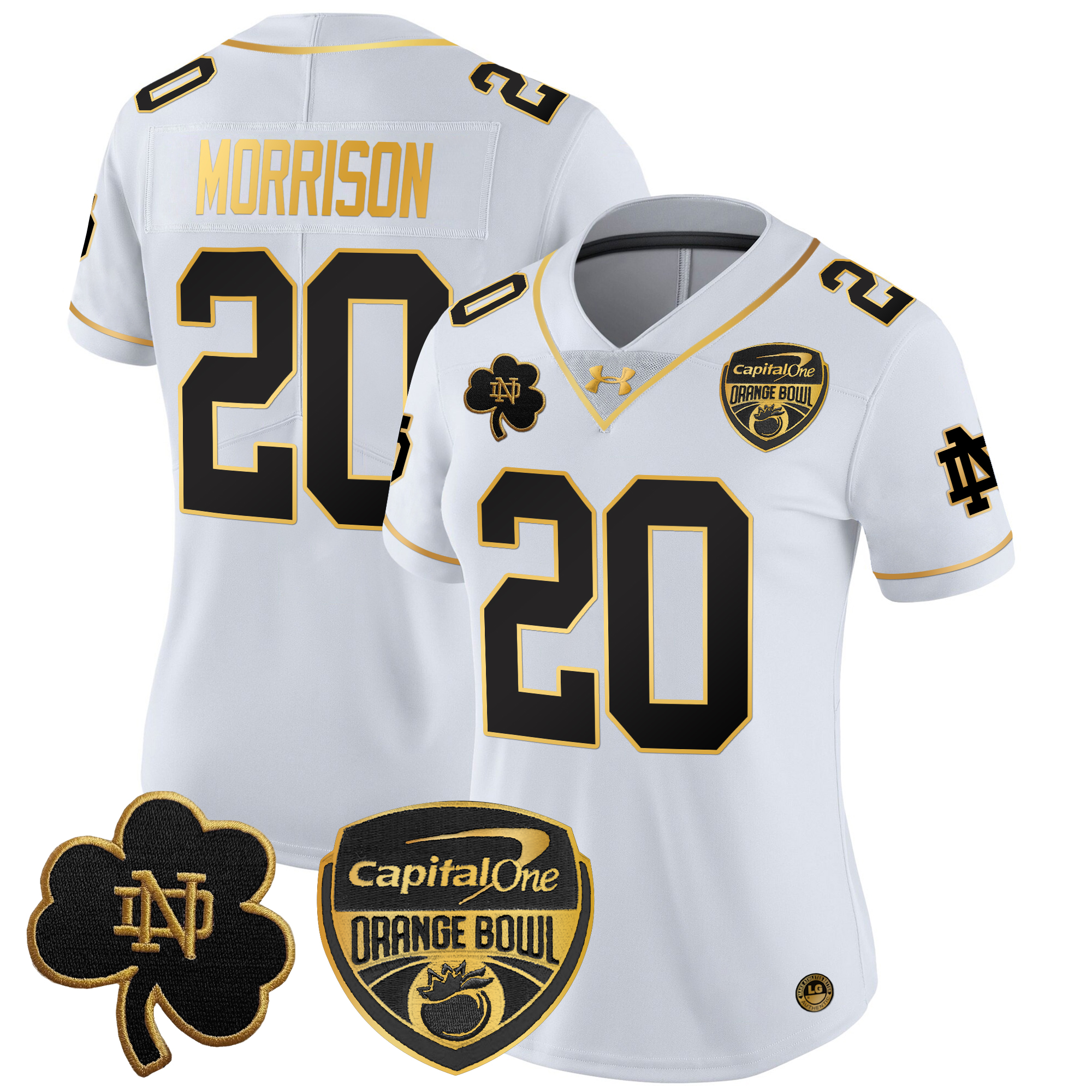 Women's Notre Dame Fighting Irish 2024 Orange Bowl Gold Patch Vapor Limited Jersey - All Stitched