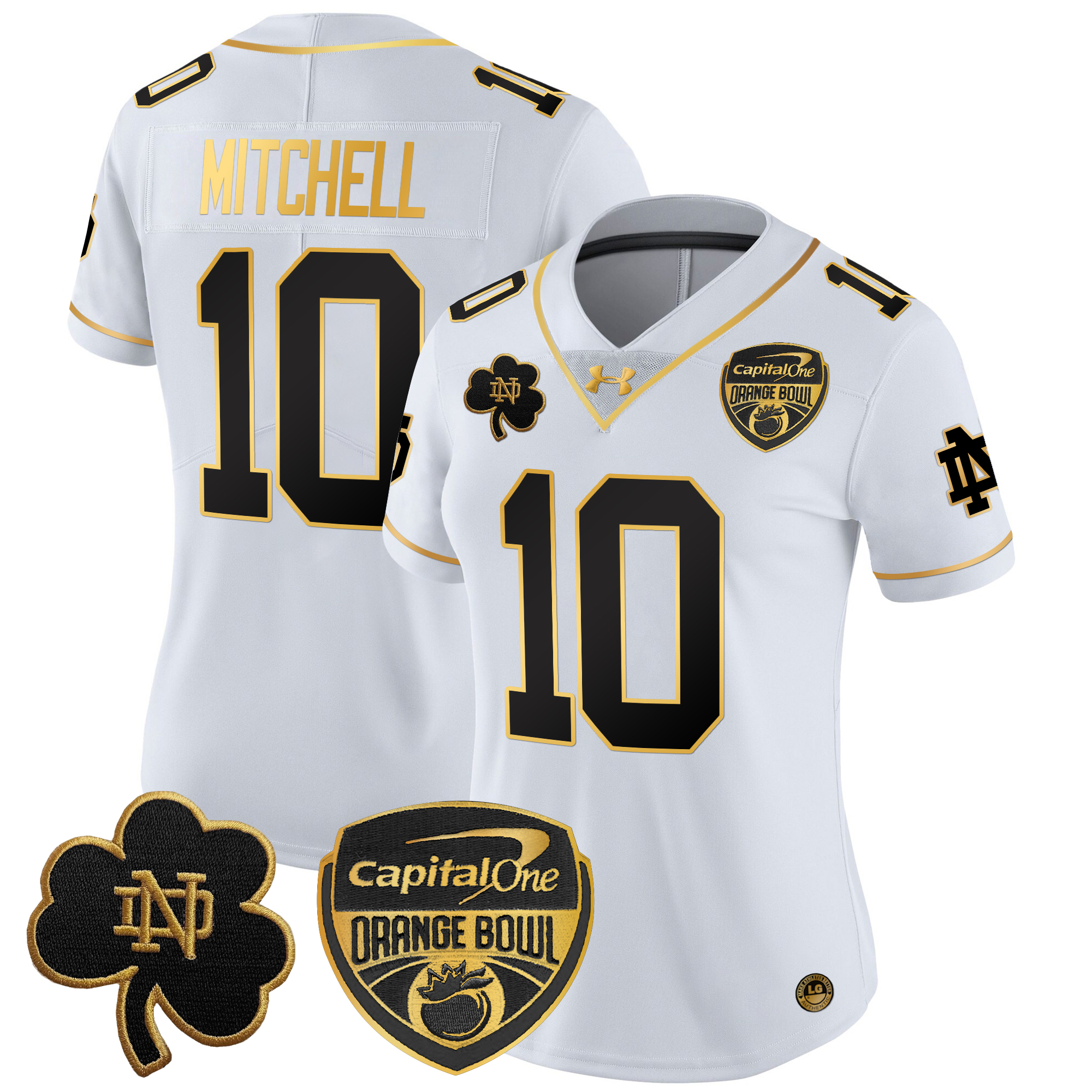 Women's Notre Dame Fighting Irish 2024 Orange Bowl Gold Patch Vapor Limited Jersey - All Stitched