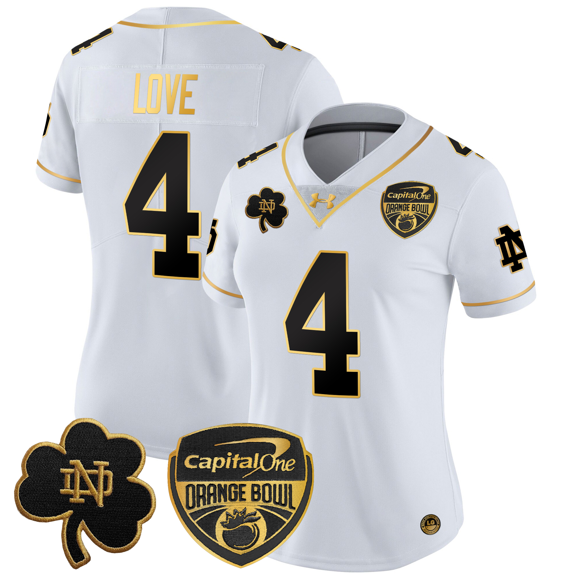 Women's Notre Dame Fighting Irish 2024 Orange Bowl Gold Patch Vapor Limited Jersey - All Stitched