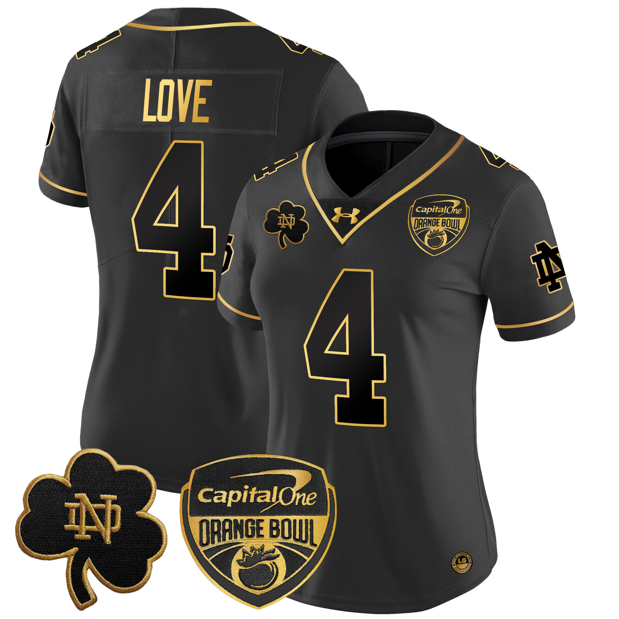 Women's Notre Dame Fighting Irish 2024 Orange Bowl Gold Patch Vapor Limited Jersey - All Stitched