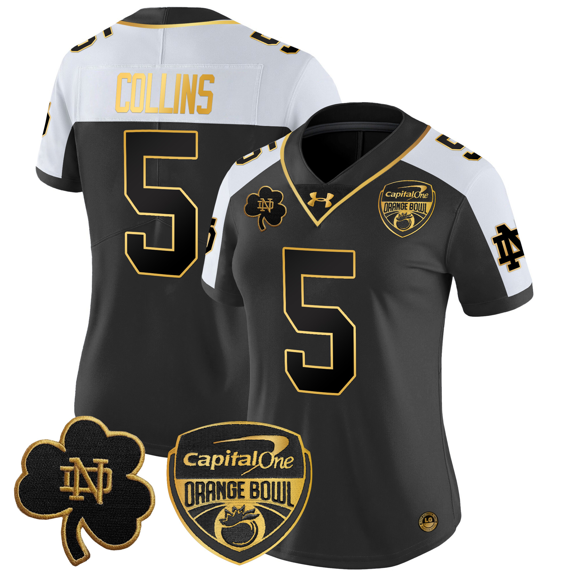 Women's Notre Dame Fighting Irish 2024 Orange Bowl Gold Patch Vapor Limited Jersey - All Stitched