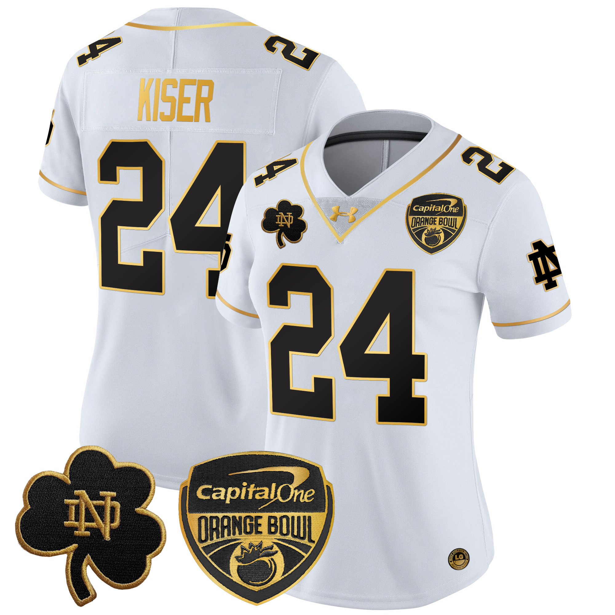 Women's Notre Dame Fighting Irish 2024 Orange Bowl Gold Patch Vapor Limited Jersey - All Stitched