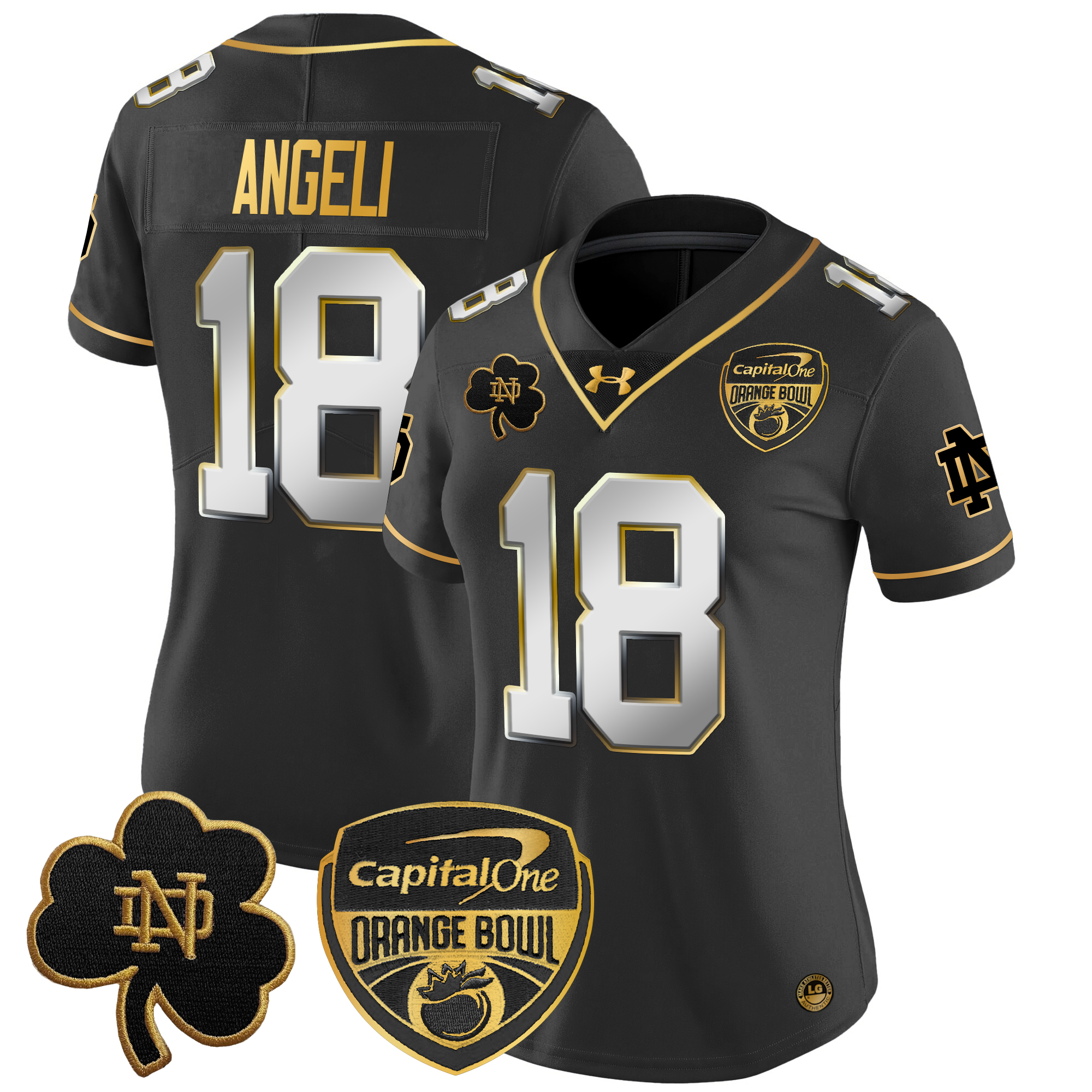 Women's Notre Dame Fighting Irish 2024 Orange Bowl Gold Patch Vapor Limited Jersey - All Stitched