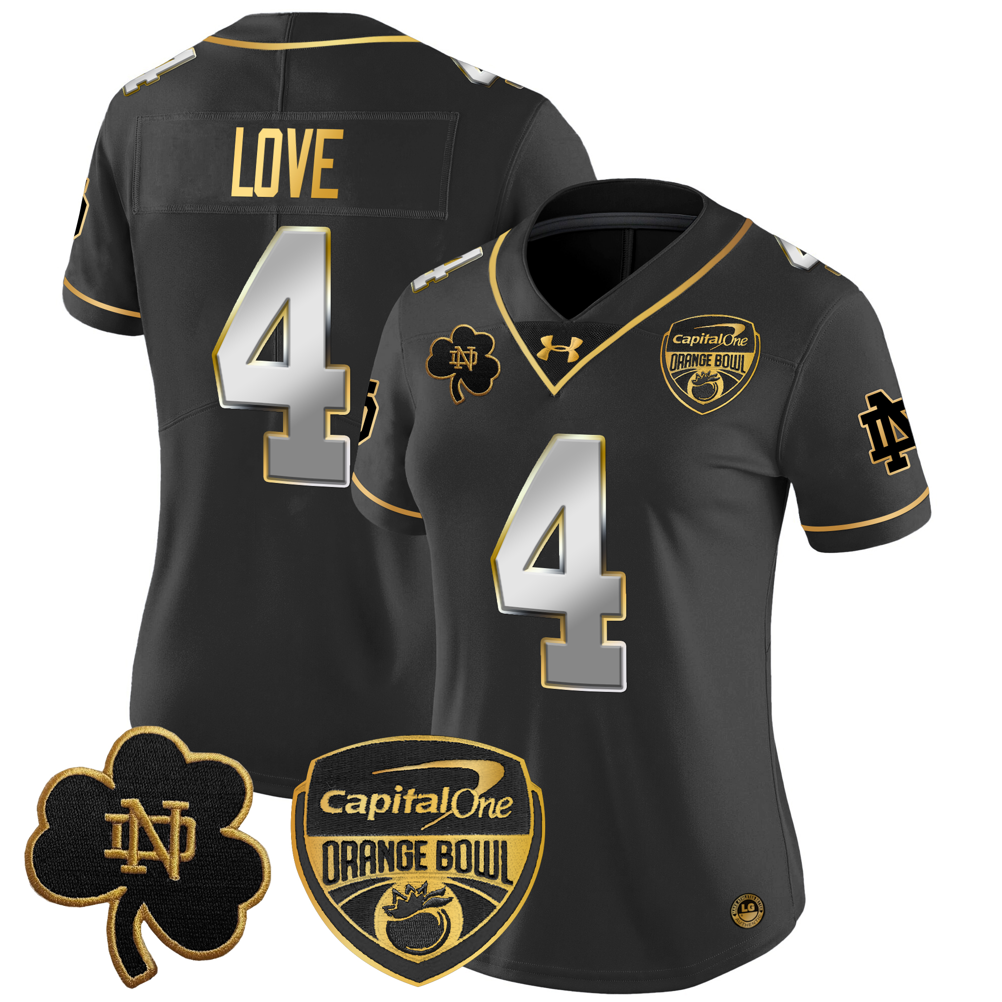 Women's Notre Dame Fighting Irish 2024 Orange Bowl Gold Patch Vapor Limited Jersey - All Stitched