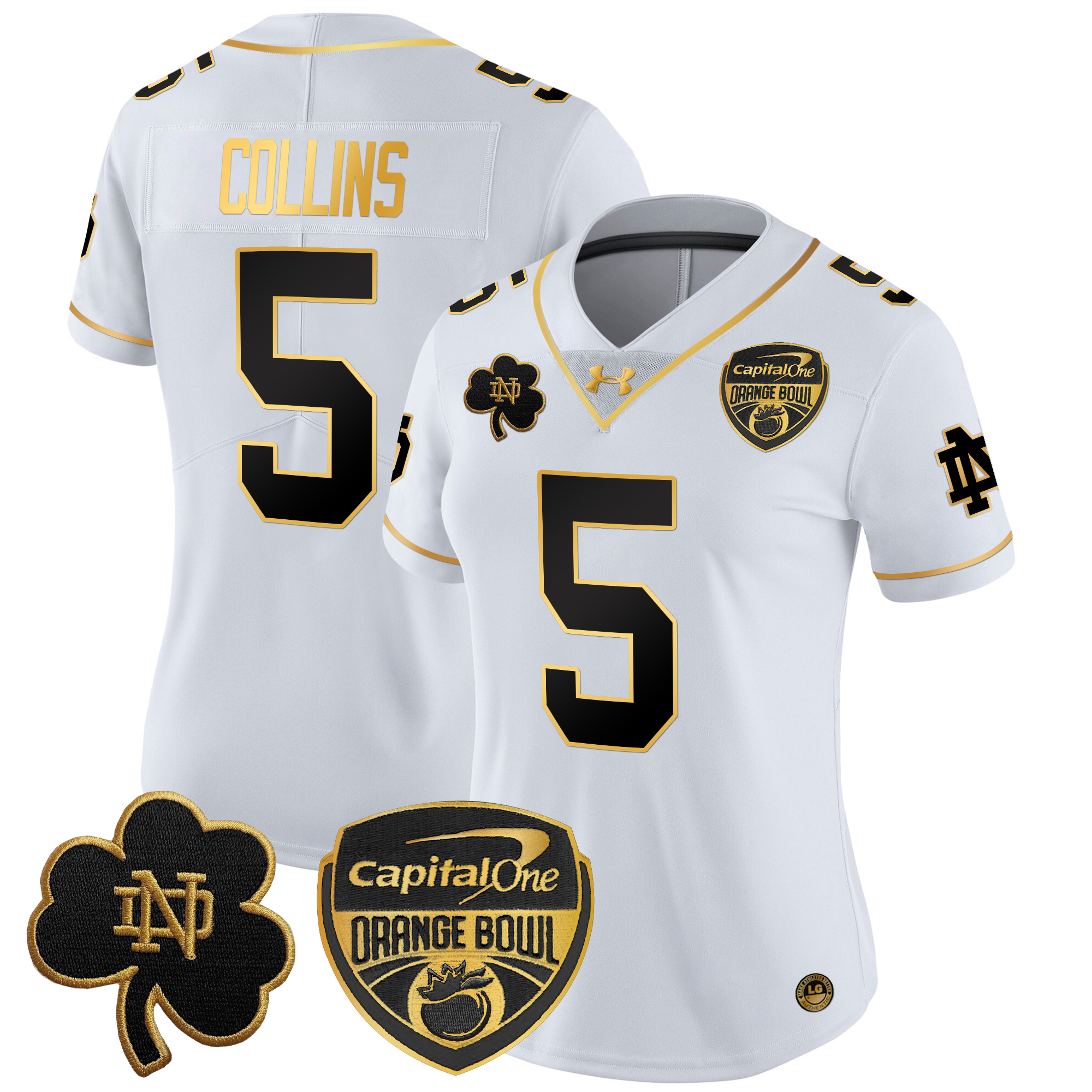 Women's Notre Dame Fighting Irish 2024 Orange Bowl Gold Patch Vapor Limited Jersey - All Stitched