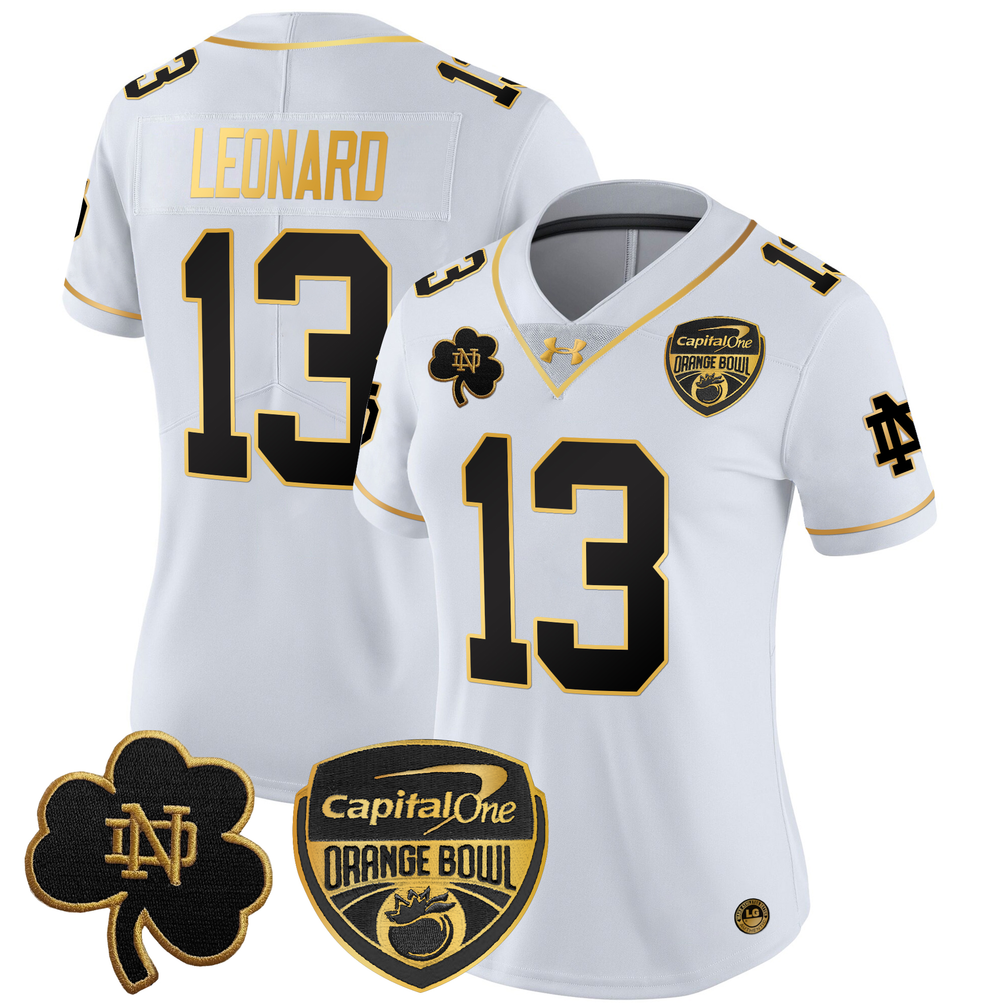 Women's Notre Dame Fighting Irish 2024 Orange Bowl Gold Patch Vapor Limited Jersey - All Stitched