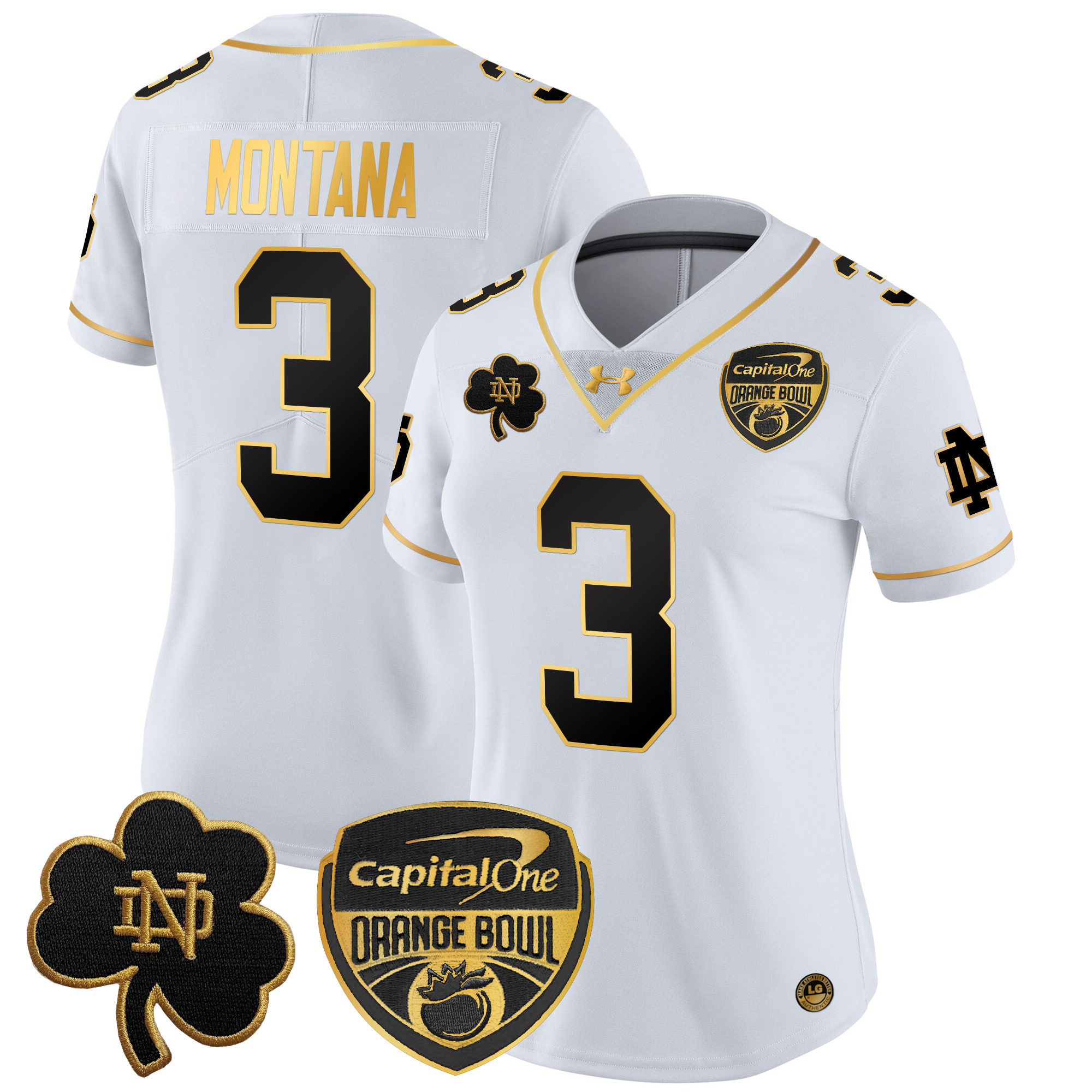 Women's Notre Dame Fighting Irish 2024 Orange Bowl Gold Patch Vapor Limited Jersey - All Stitched