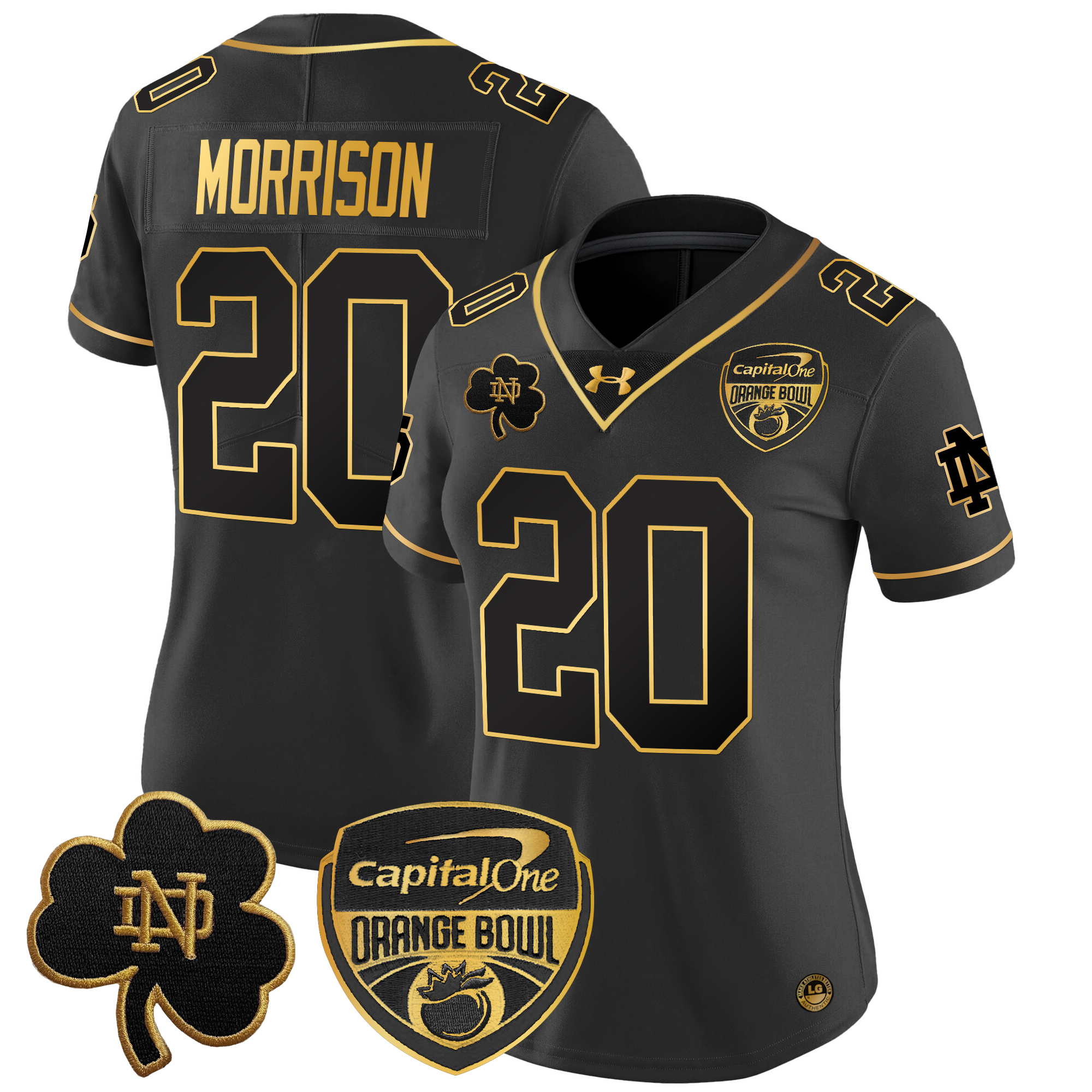 Women's Notre Dame Fighting Irish 2024 Orange Bowl Gold Patch Vapor Limited Jersey - All Stitched