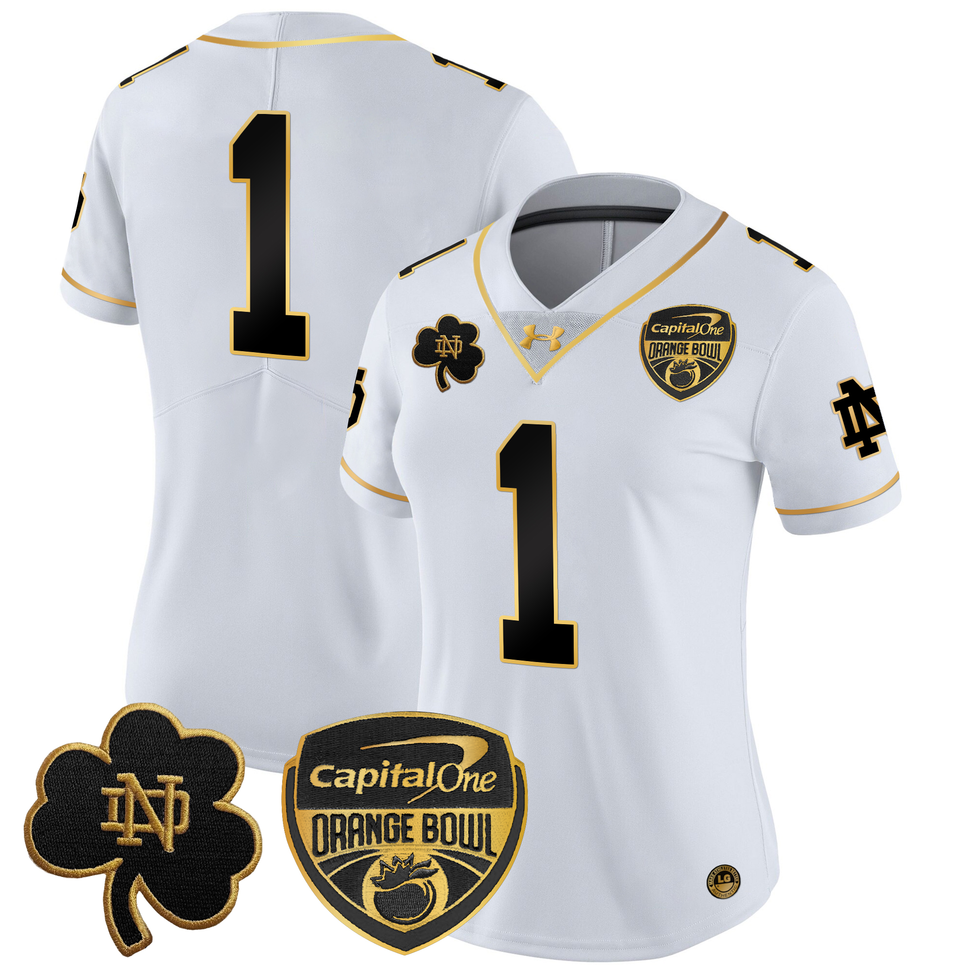 Women's Notre Dame Fighting Irish 2024 Orange Bowl Gold Patch Vapor Limited Jersey - All Stitched