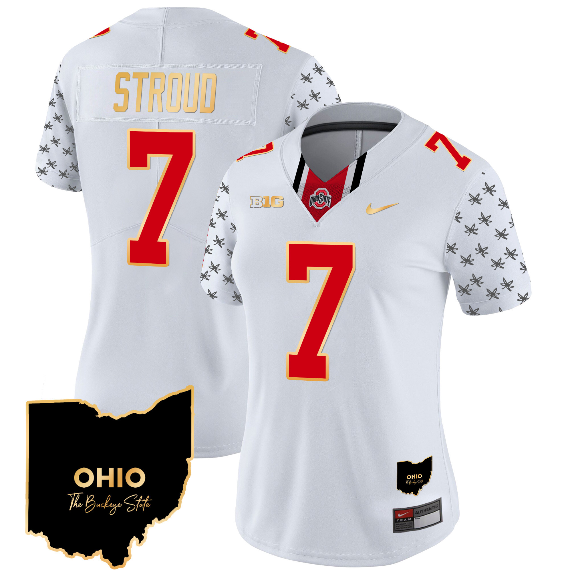 Women's Ohio State Buckeyes 2024 Home Patch Gold Trim Vapor Limited Jersey V2 - All Stitched