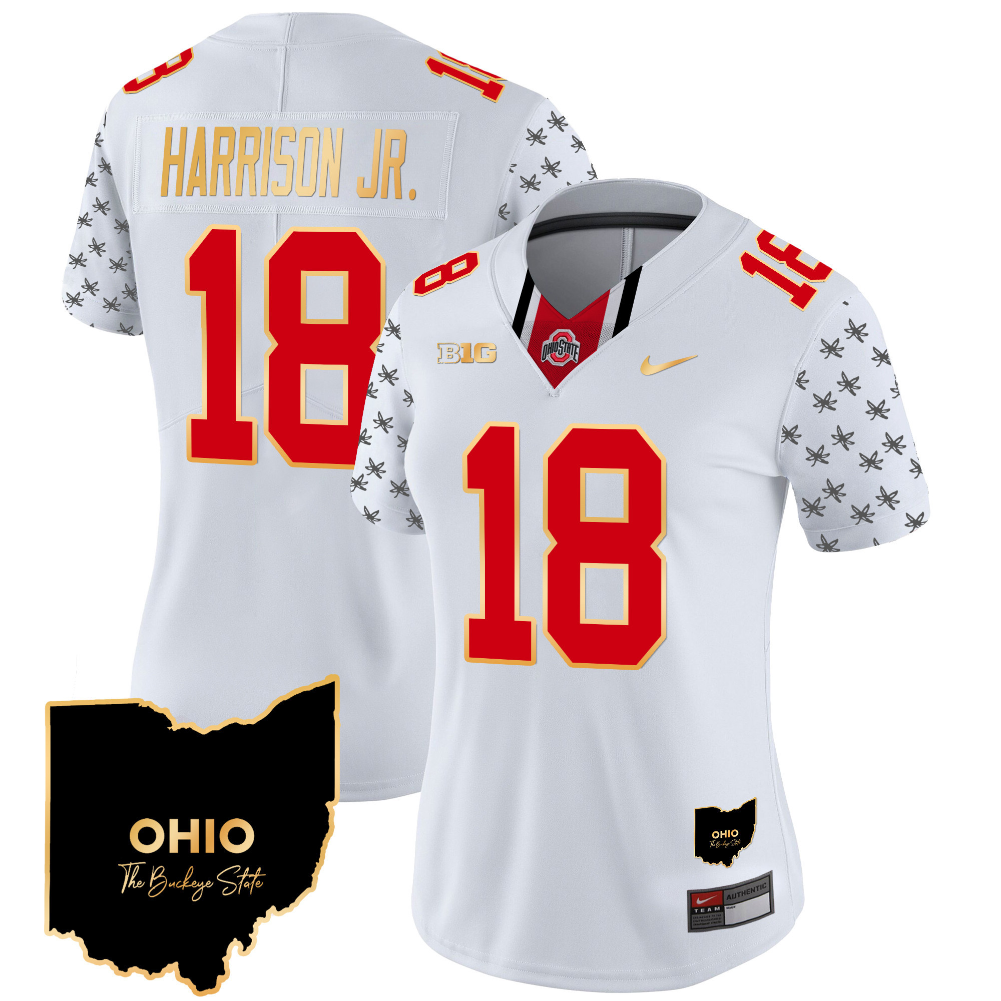 Women's Ohio State Buckeyes 2024 Home Patch Gold Trim Vapor Limited Jersey V2 - All Stitched