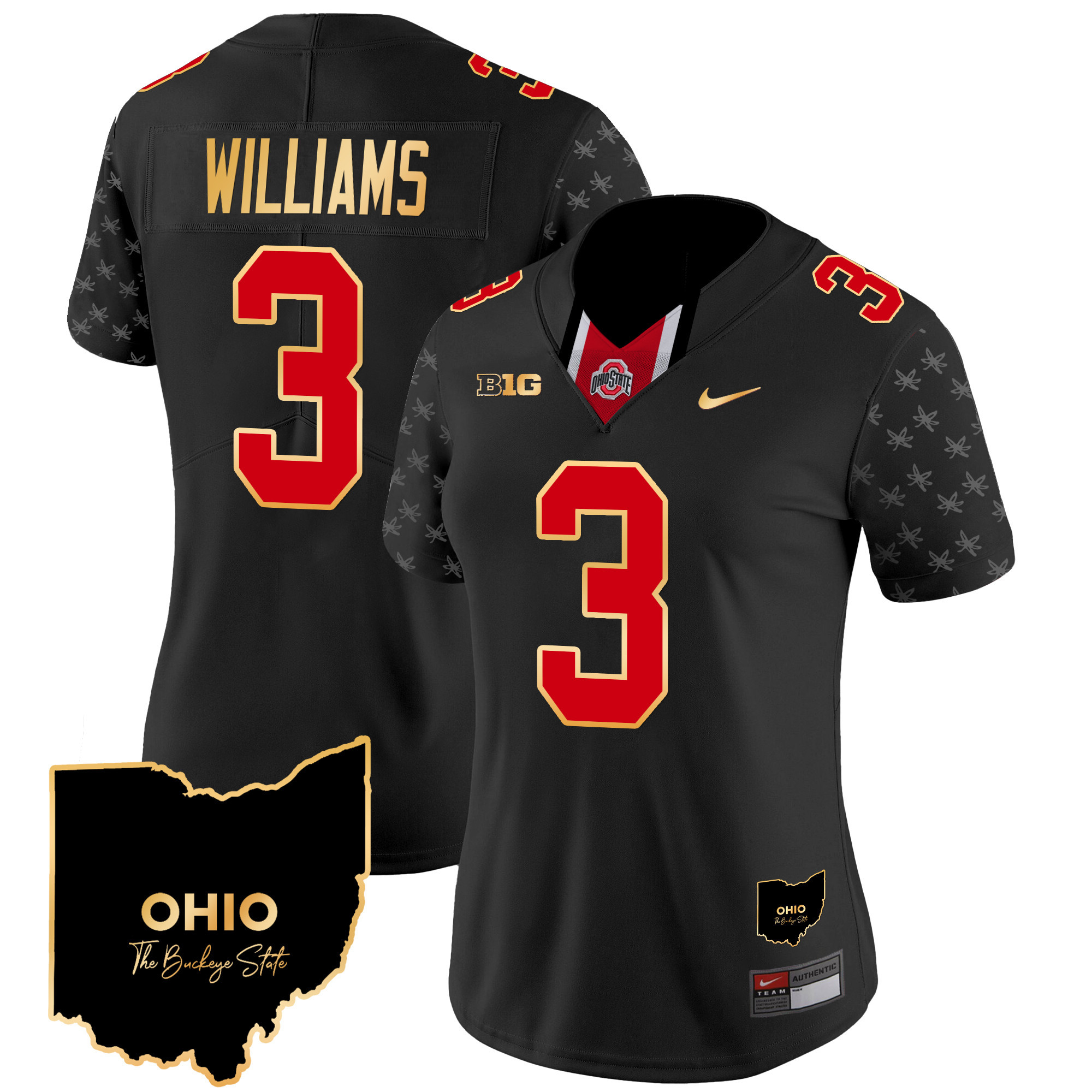 Women's Ohio State Buckeyes 2024 Home Patch Gold Trim Vapor Limited Jersey V2 - All Stitched
