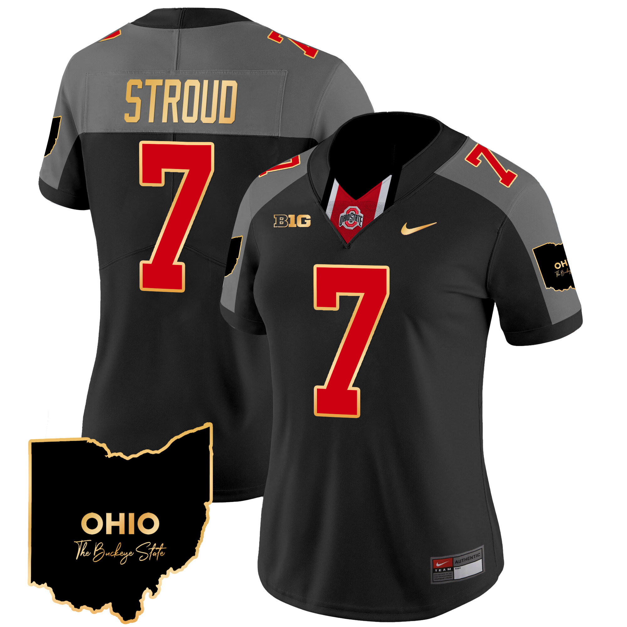 Women's Ohio State Buckeyes 2024 Home Patch Gold Trim Vapor Limited Jersey V2 - All Stitched