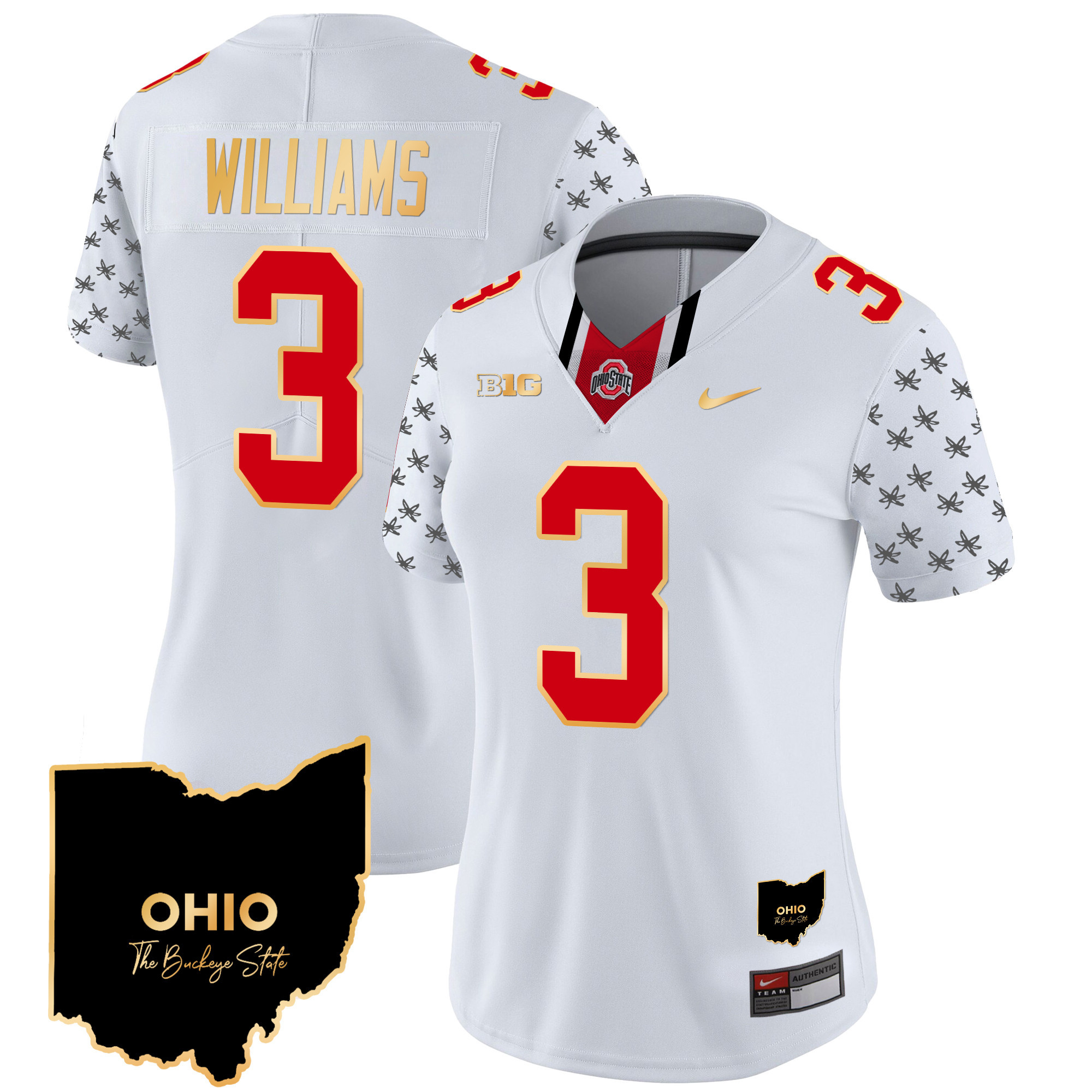 Women's Ohio State Buckeyes 2024 Home Patch Gold Trim Vapor Limited Jersey V2 - All Stitched