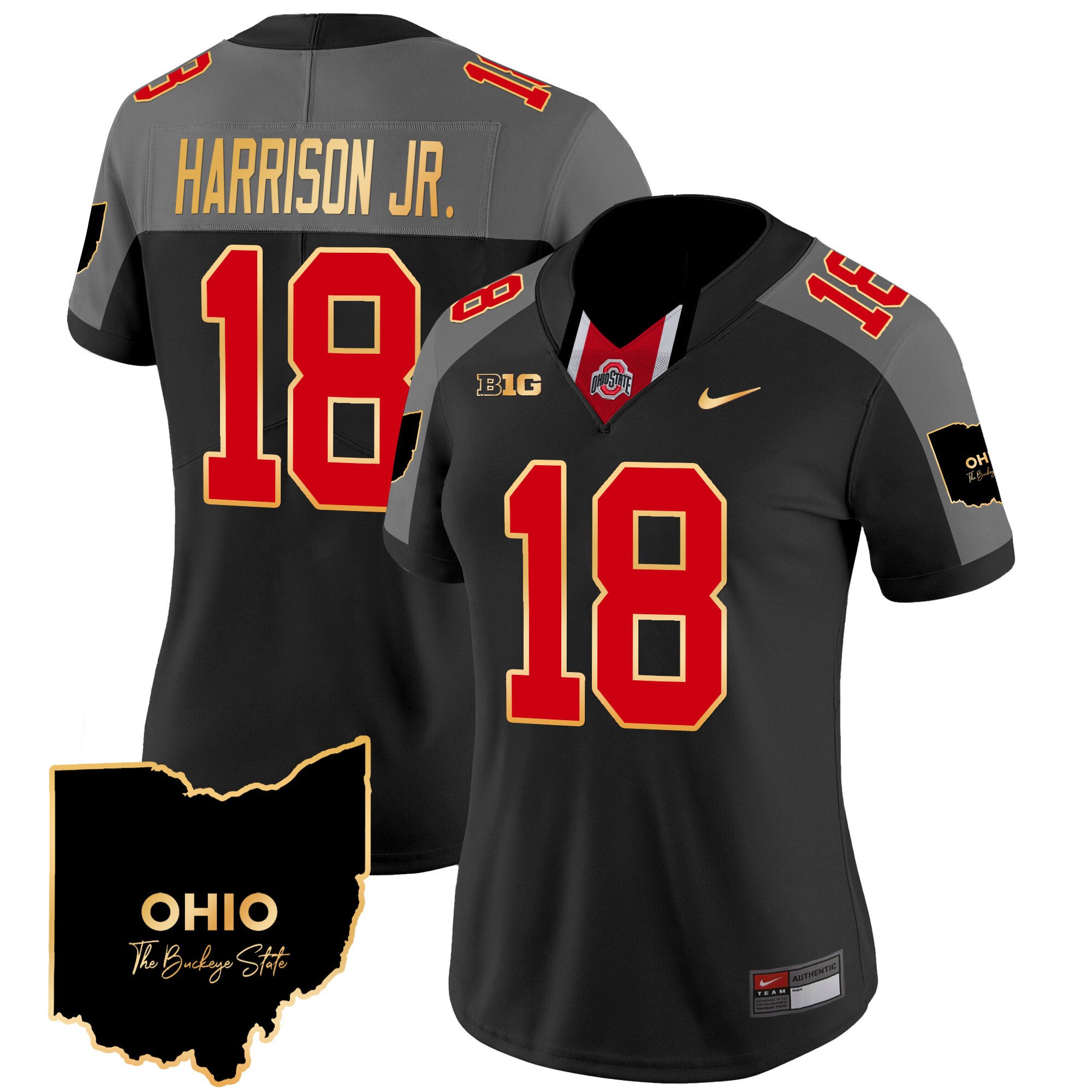 Women's Ohio State Buckeyes 2024 Home Patch Gold Trim Vapor Limited Jersey V2 - All Stitched
