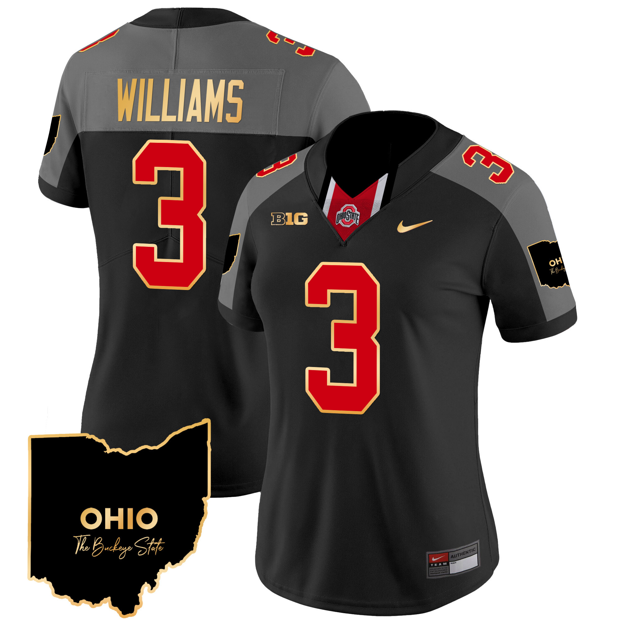 Women's Ohio State Buckeyes 2024 Home Patch Gold Trim Vapor Limited Jersey V2 - All Stitched